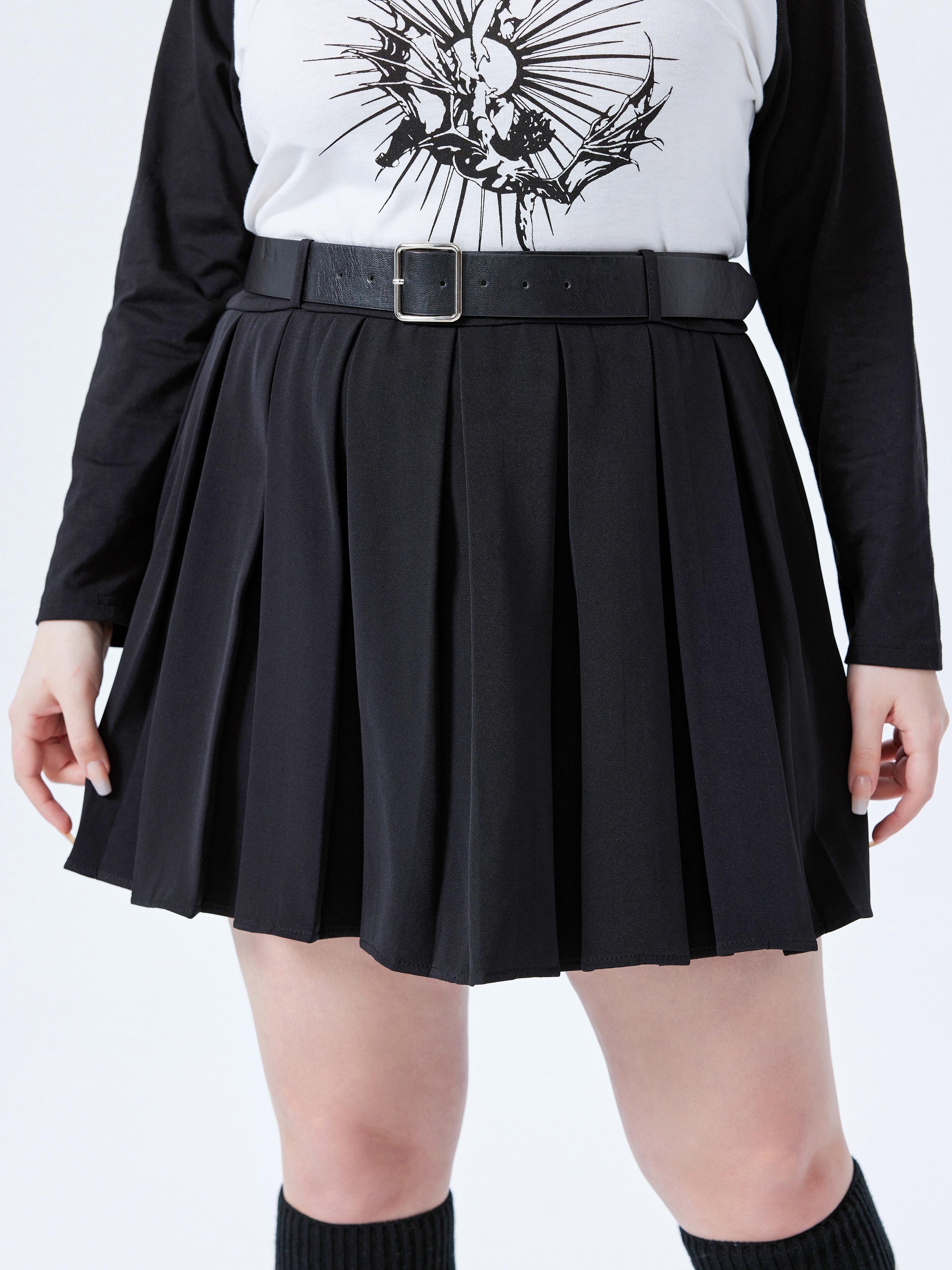 Mid Waist Pleated Mini Skirt With Belt Curve & Plus by CIDER