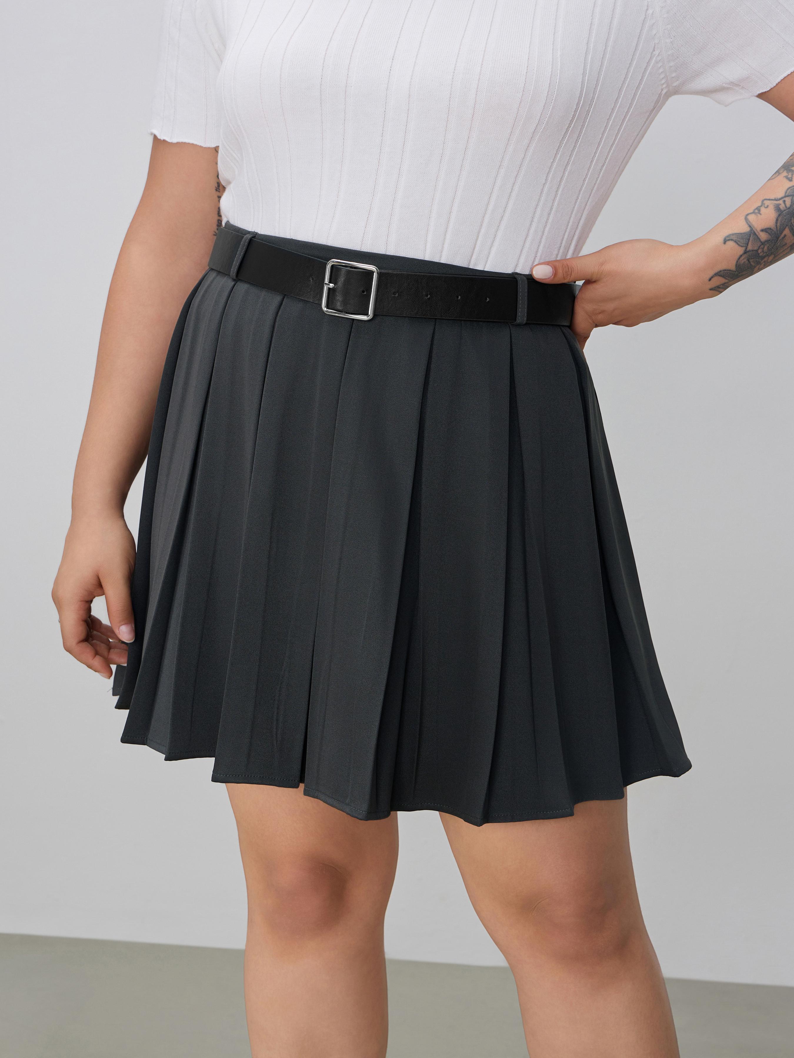 Mid Waist Pleated Mini Skirt With Belt Curve & Plus by CIDER