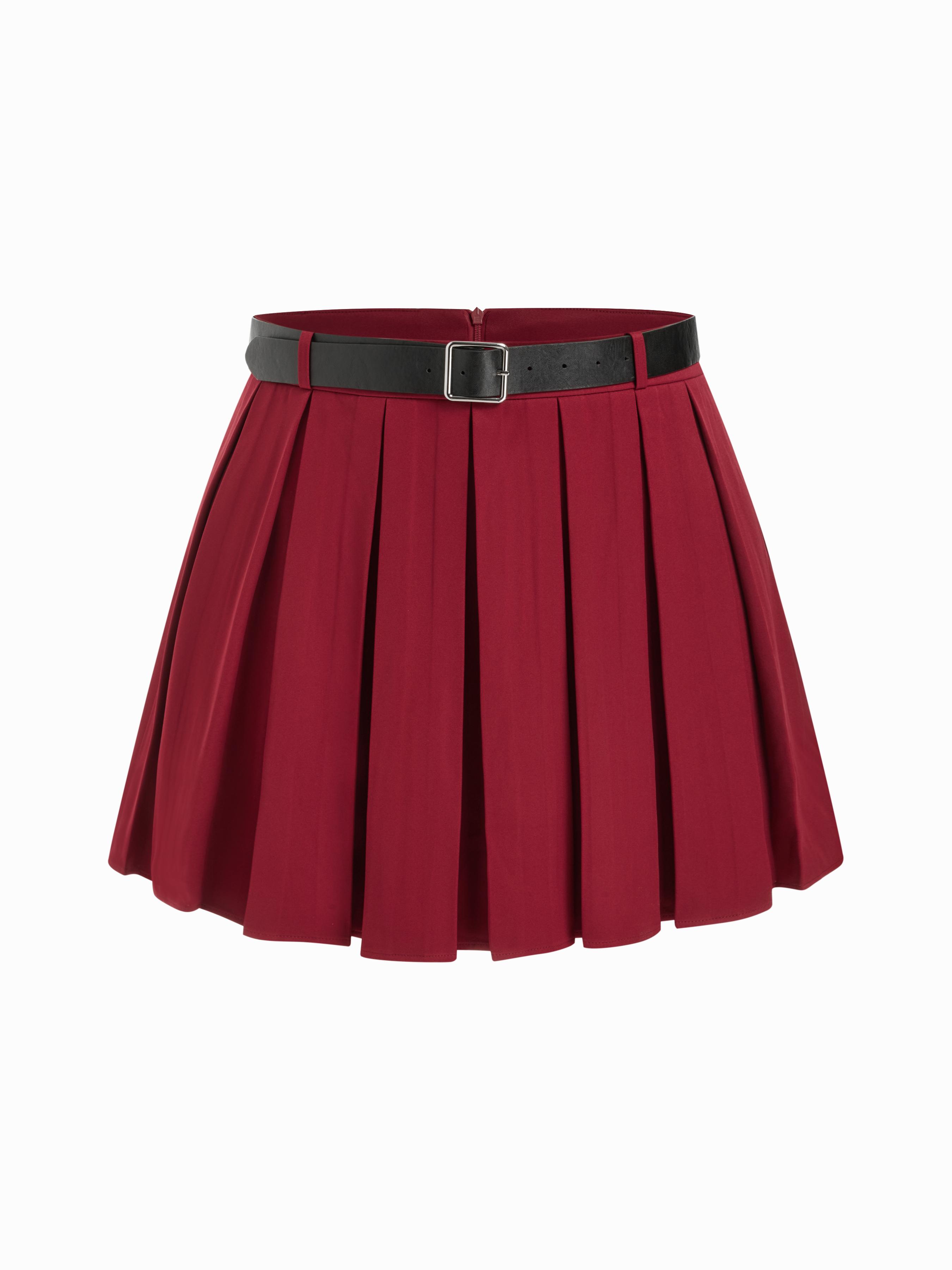 Mid Waist Pleated Mini Skirt With Belt Curve & Plus by CIDER