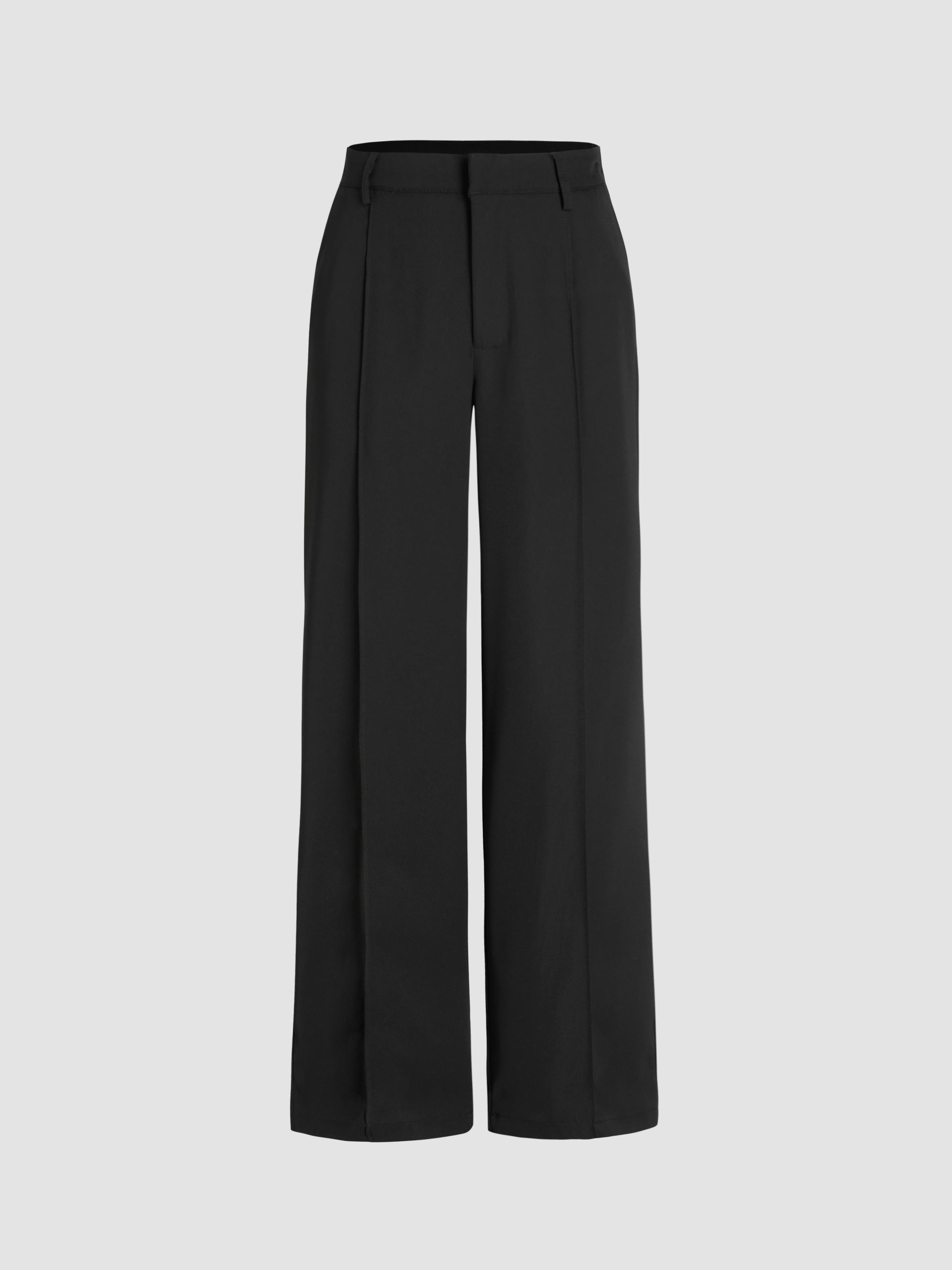 Mid Waist Pleated Straight Leg Trousers by CIDER