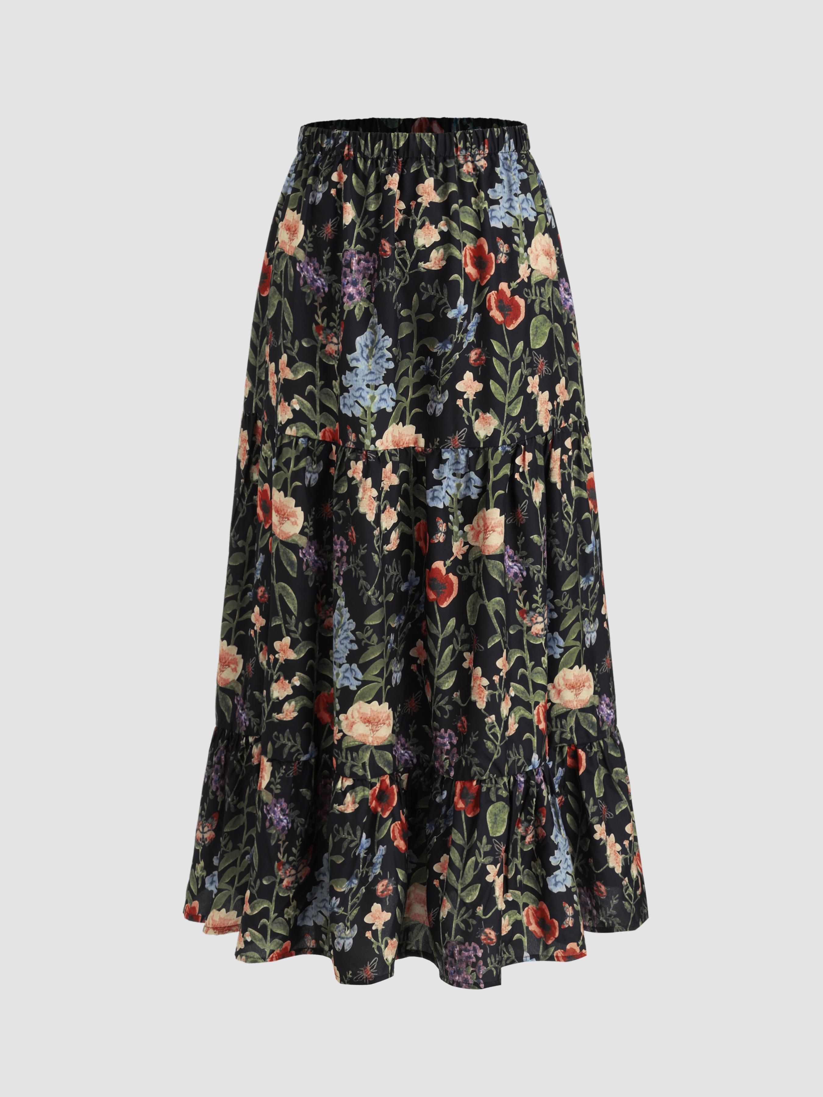 Middle Waist Floral Maxi Skirt by CIDER