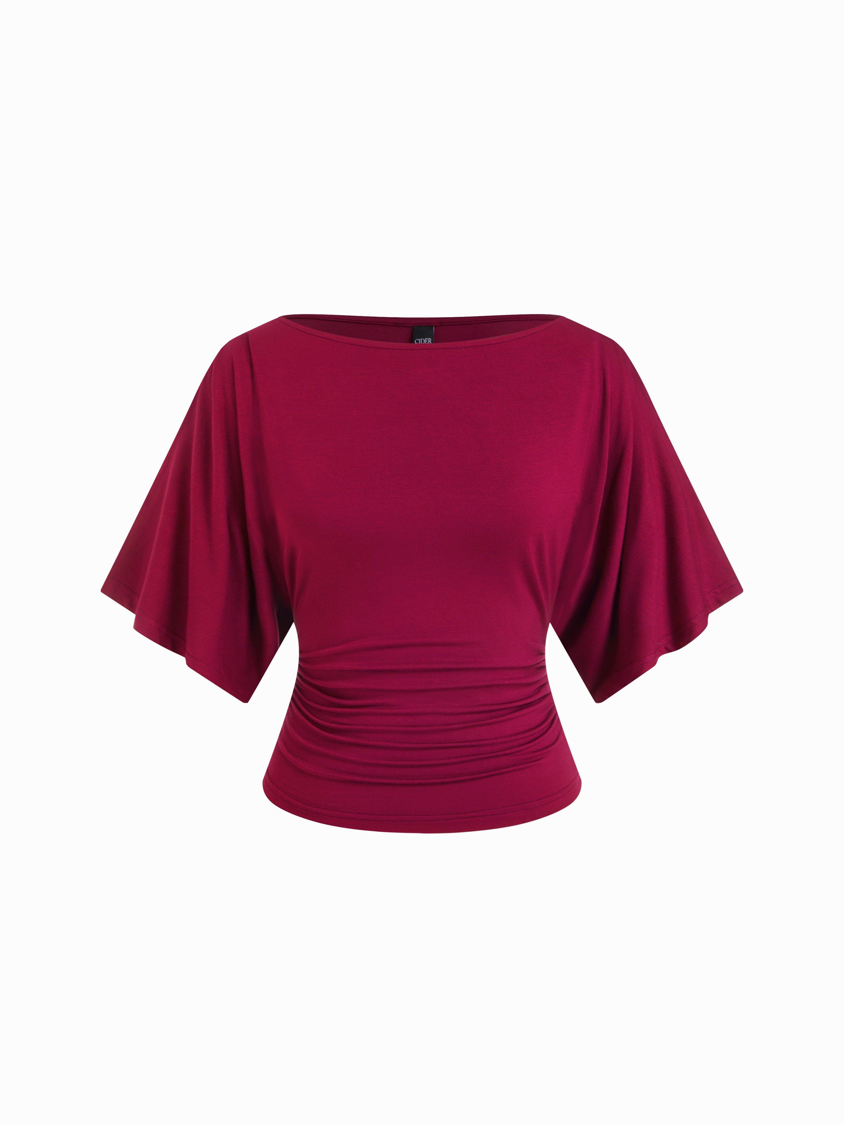 Modal-blend Boat Neck Short Sleeve Cut Out Ruched Top by CIDER