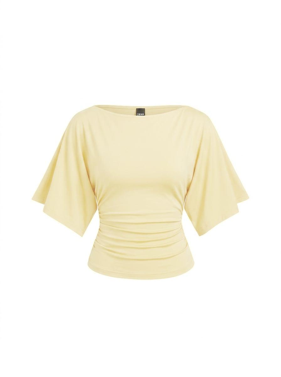 Modal-blend Boat Neck Short Sleeve Cut Out Ruched Top by CIDER
