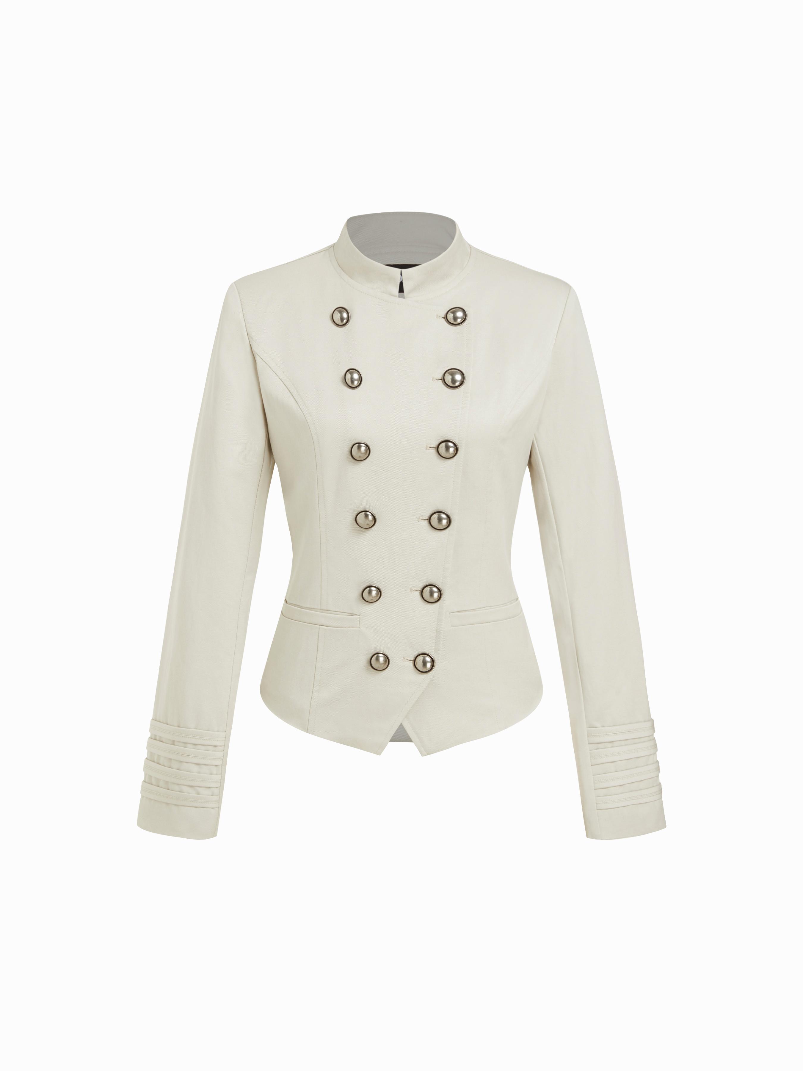 Napoleon Cotton-blend Stand Collar Double Breasted Jacket With Metal Detail by CIDER