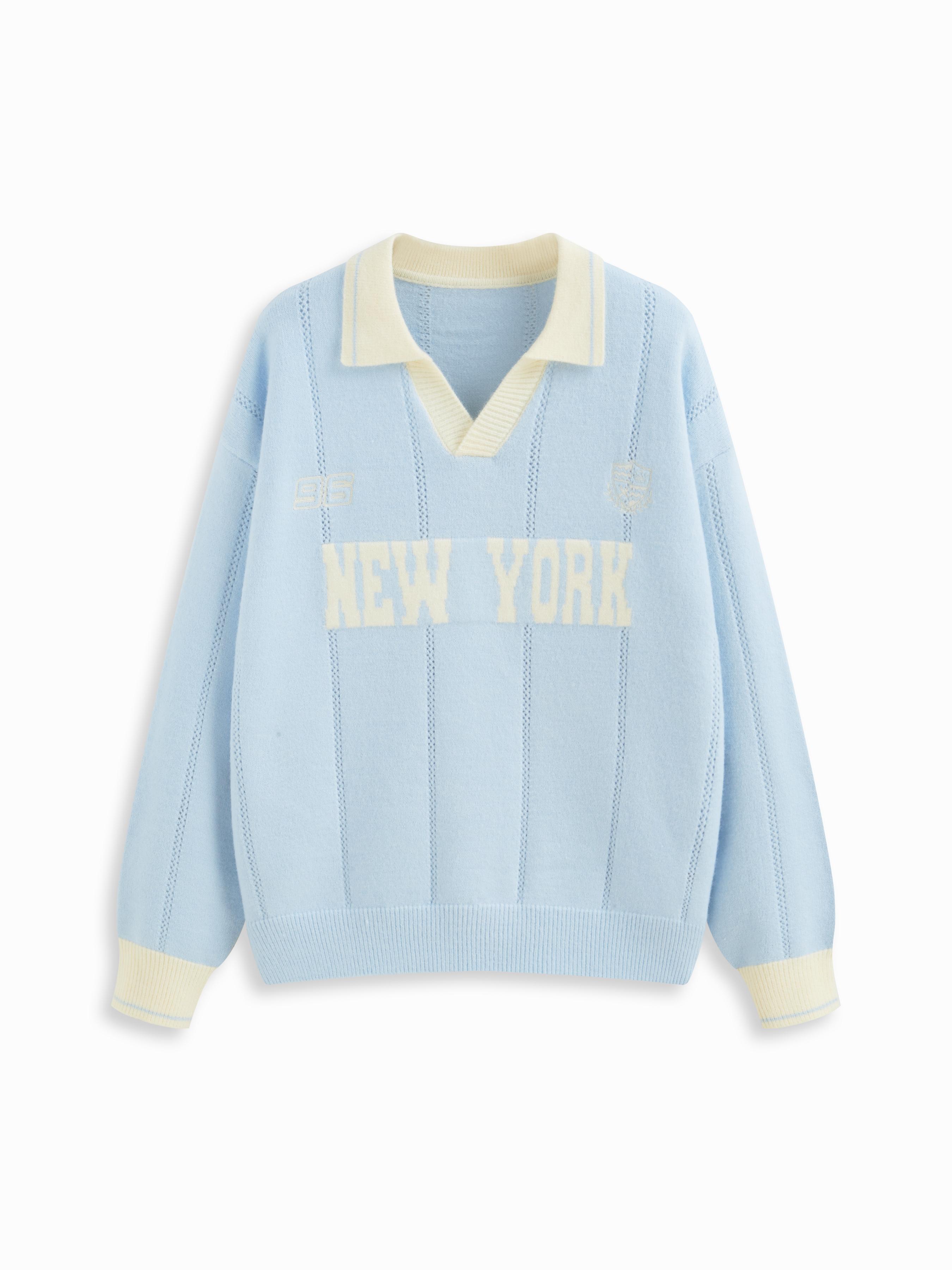 New York Knit Colorblock Polo Neck Long Sleeve Oversized Top by CIDER