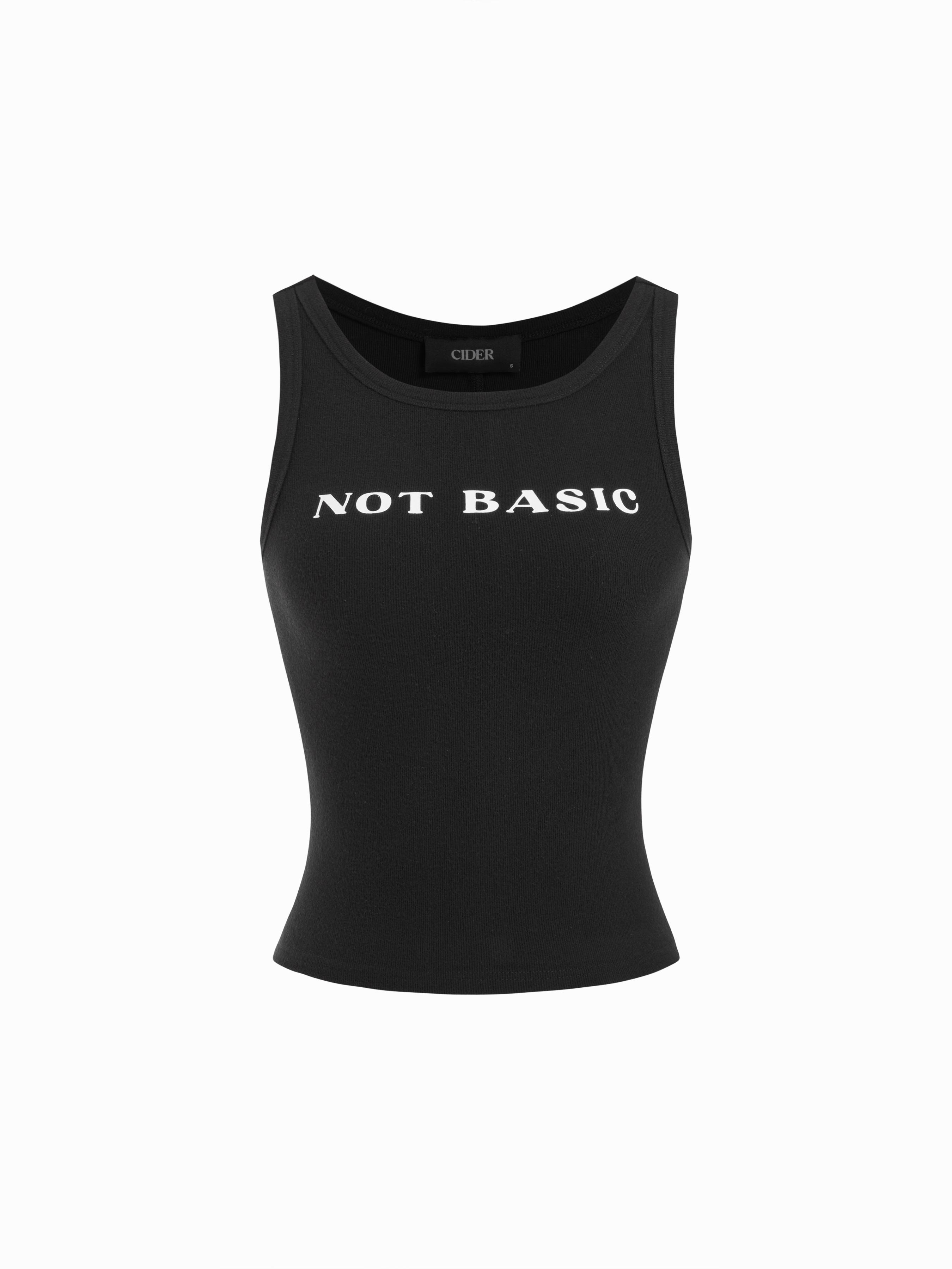 Not Basic Graphic Round Neckline Crop Tank Top by CIDER