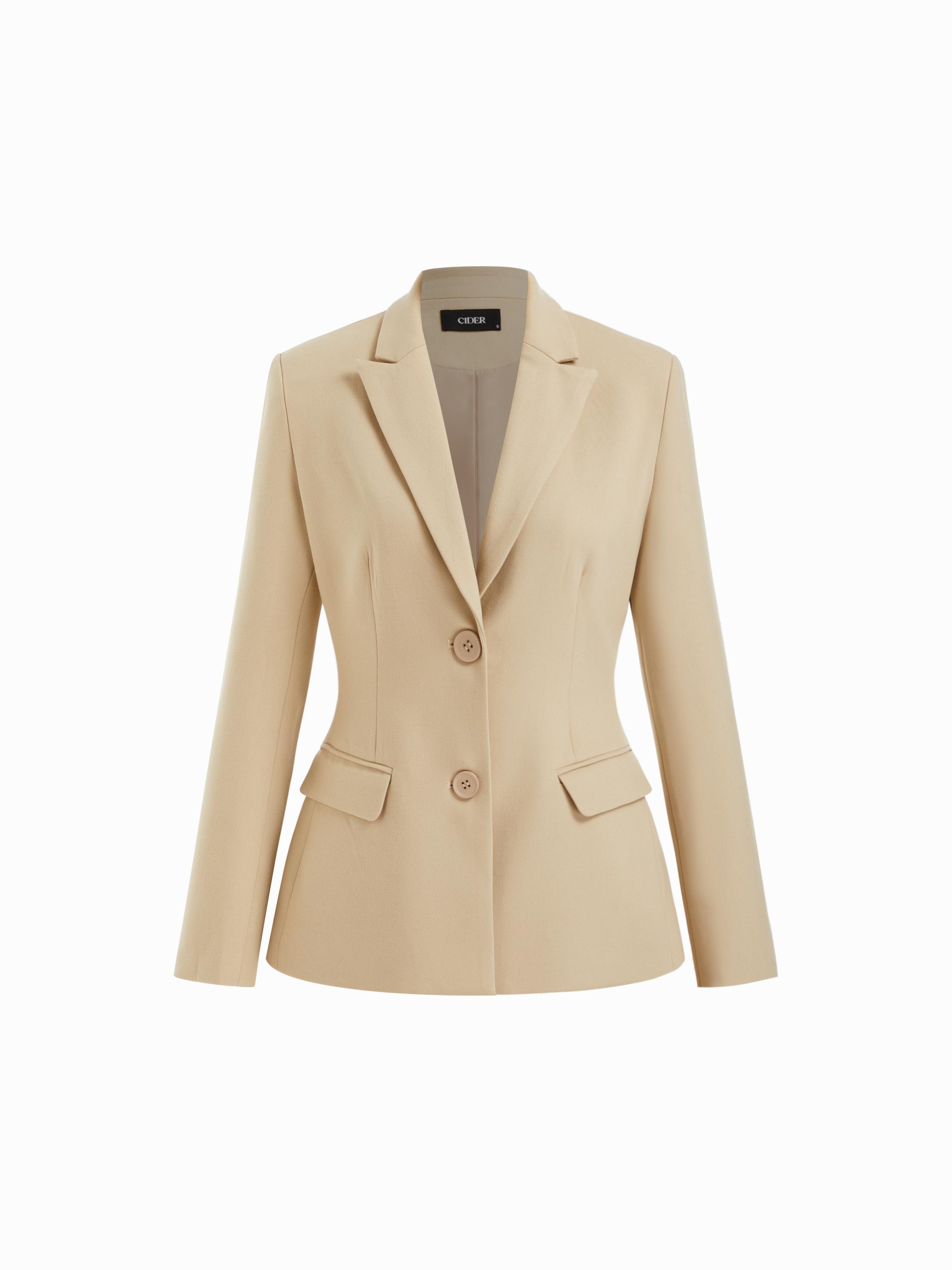 Notched Collar Long Sleeve Button Cinched Waist Blazer by CIDER