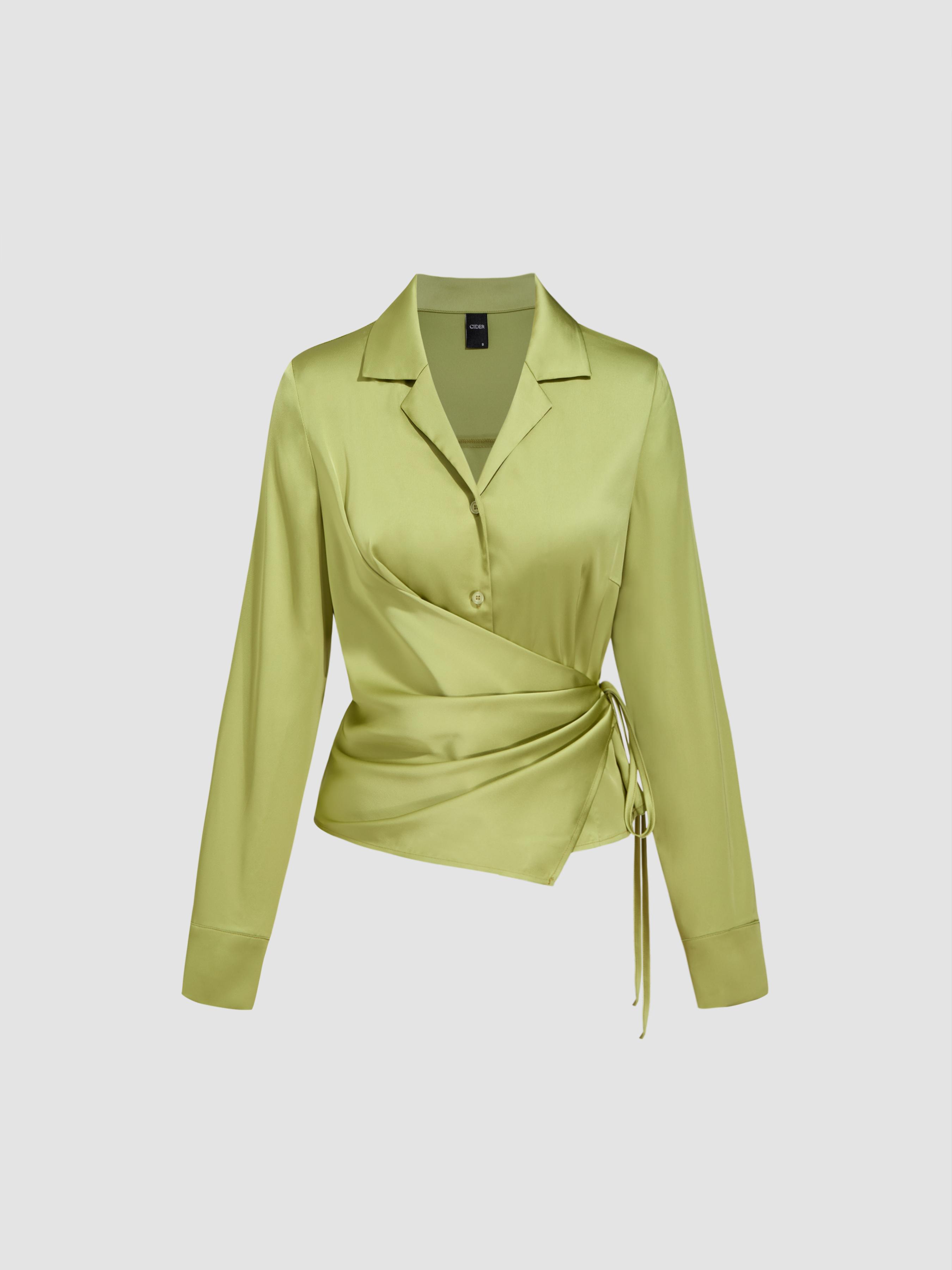 Notched Collar Ruched Knotted Shirt by CIDER