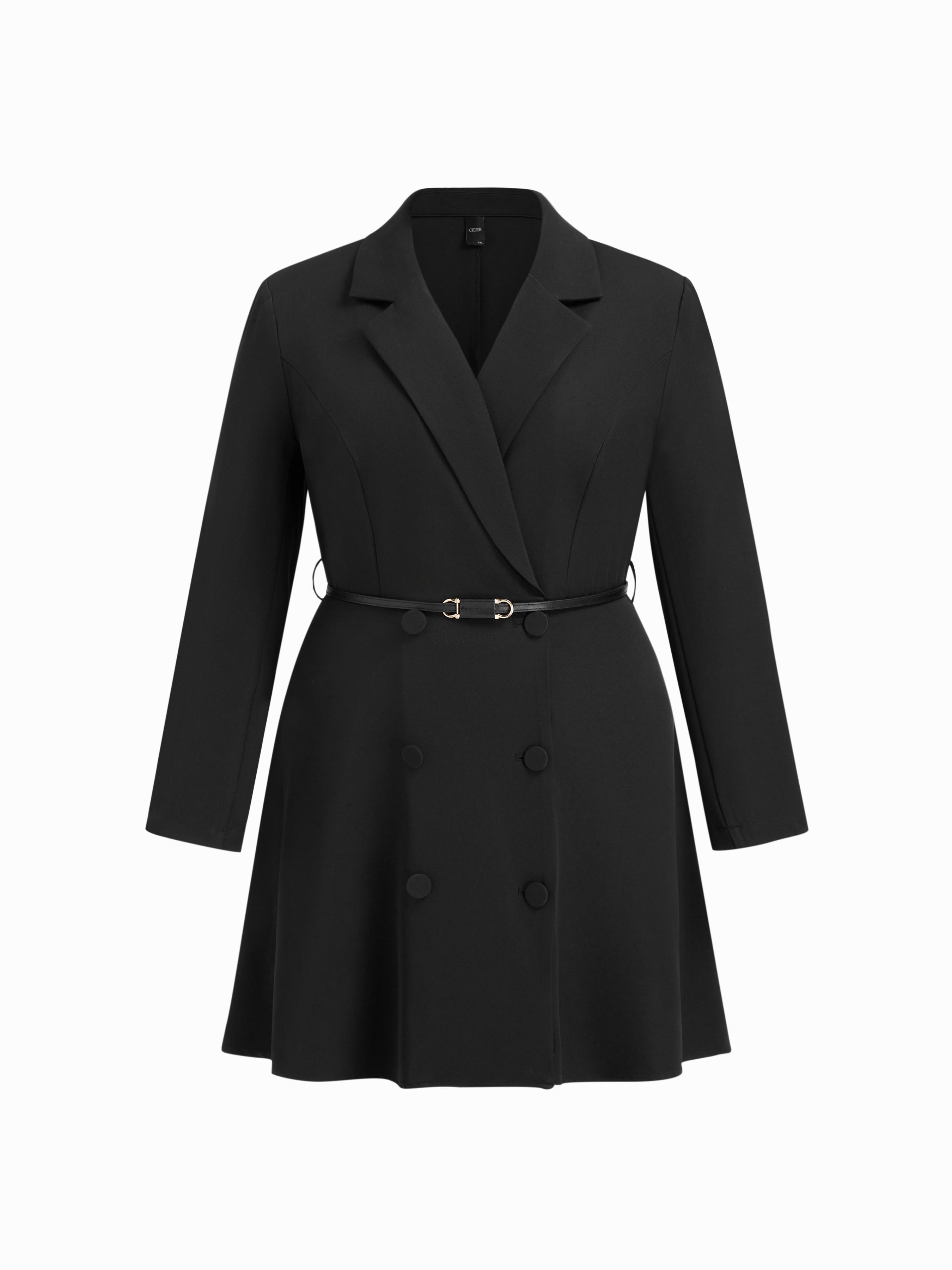 Notched Collar V-neck Double Breasted Mini Blazer Dress With Belt Curve & Plus by CIDER