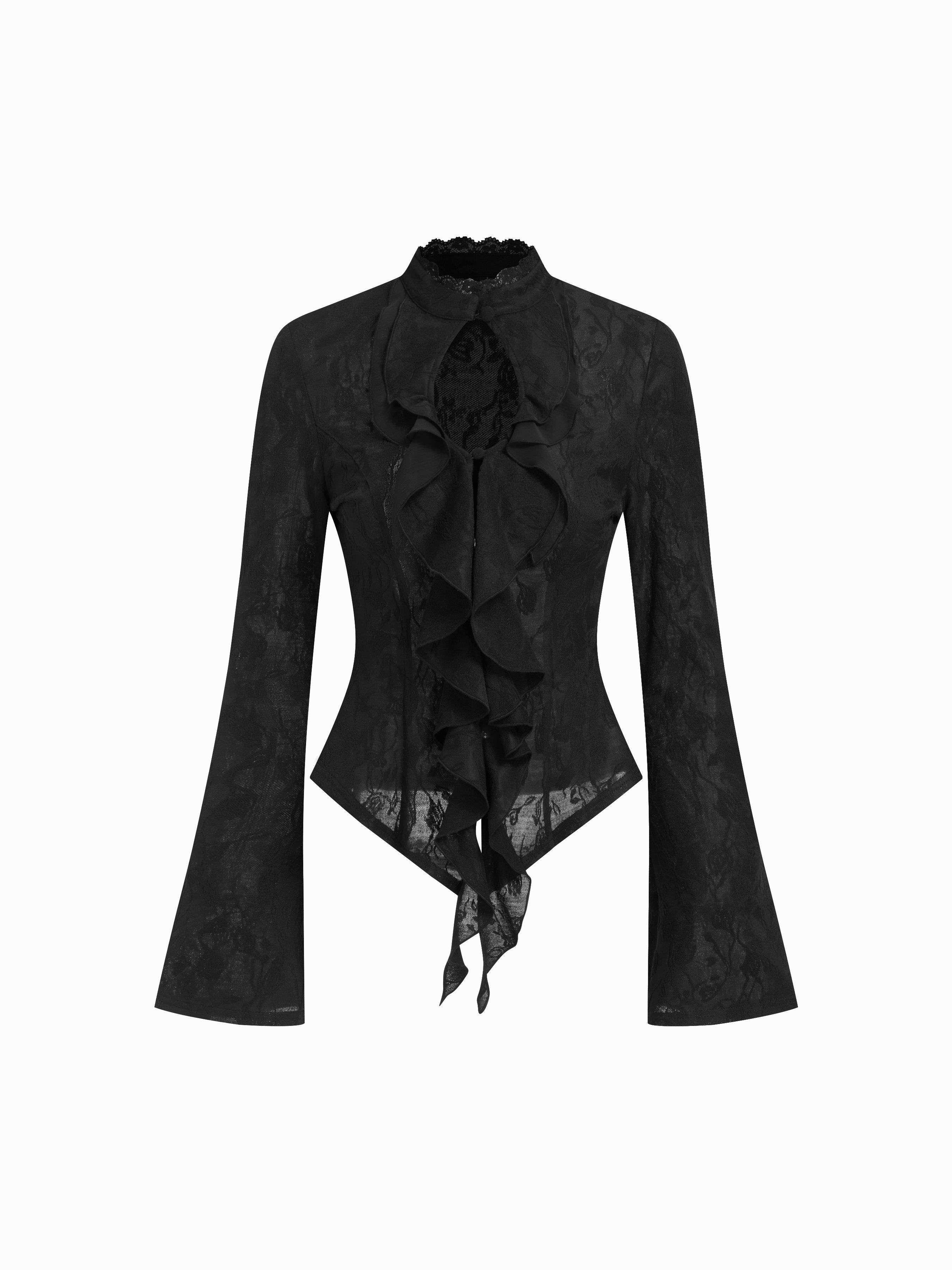 Of The Times Lace Ruffle Cutout Top by CIDER