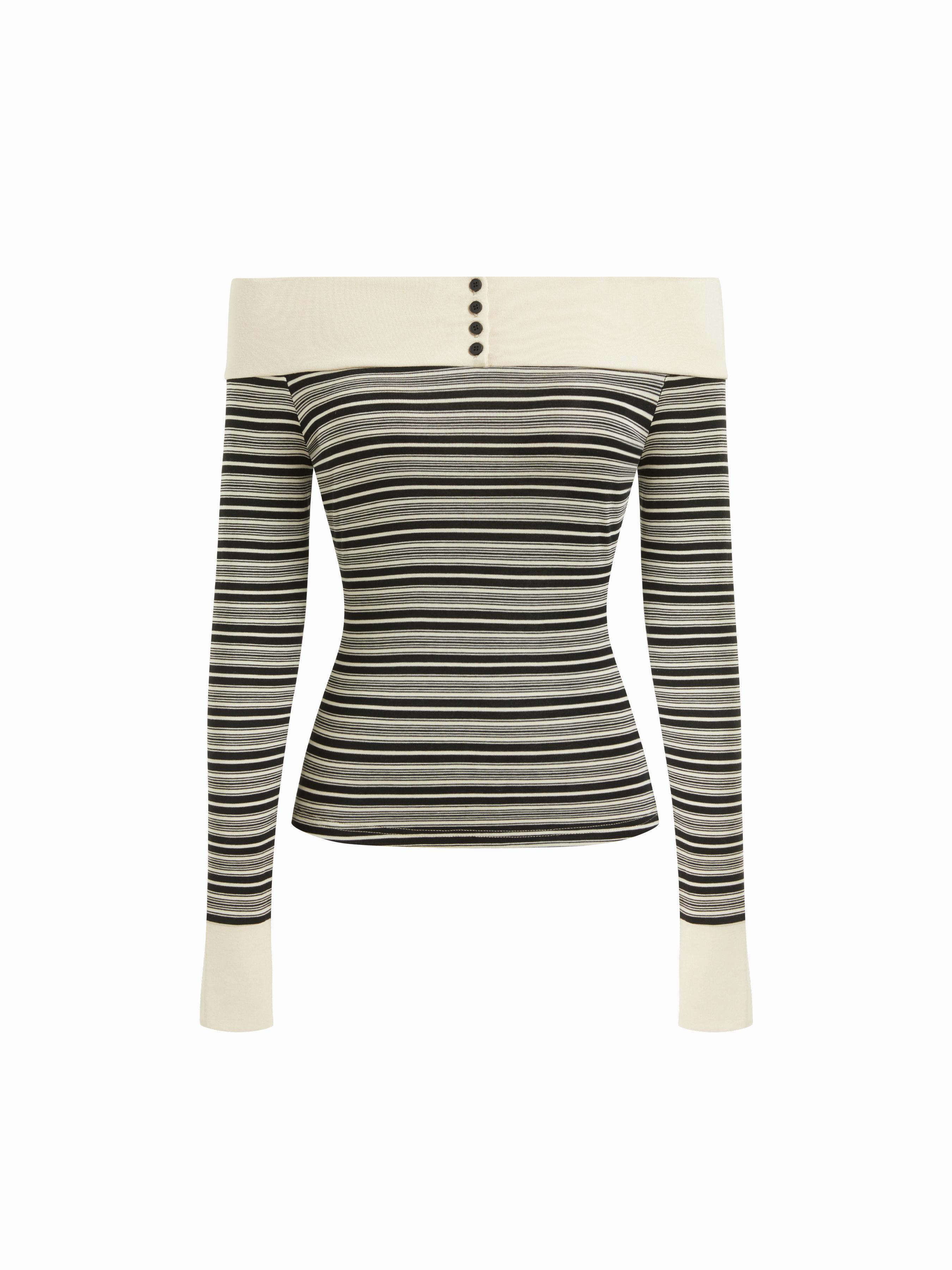 Off-Shoulder Striped Long Sleeve Top by CIDER