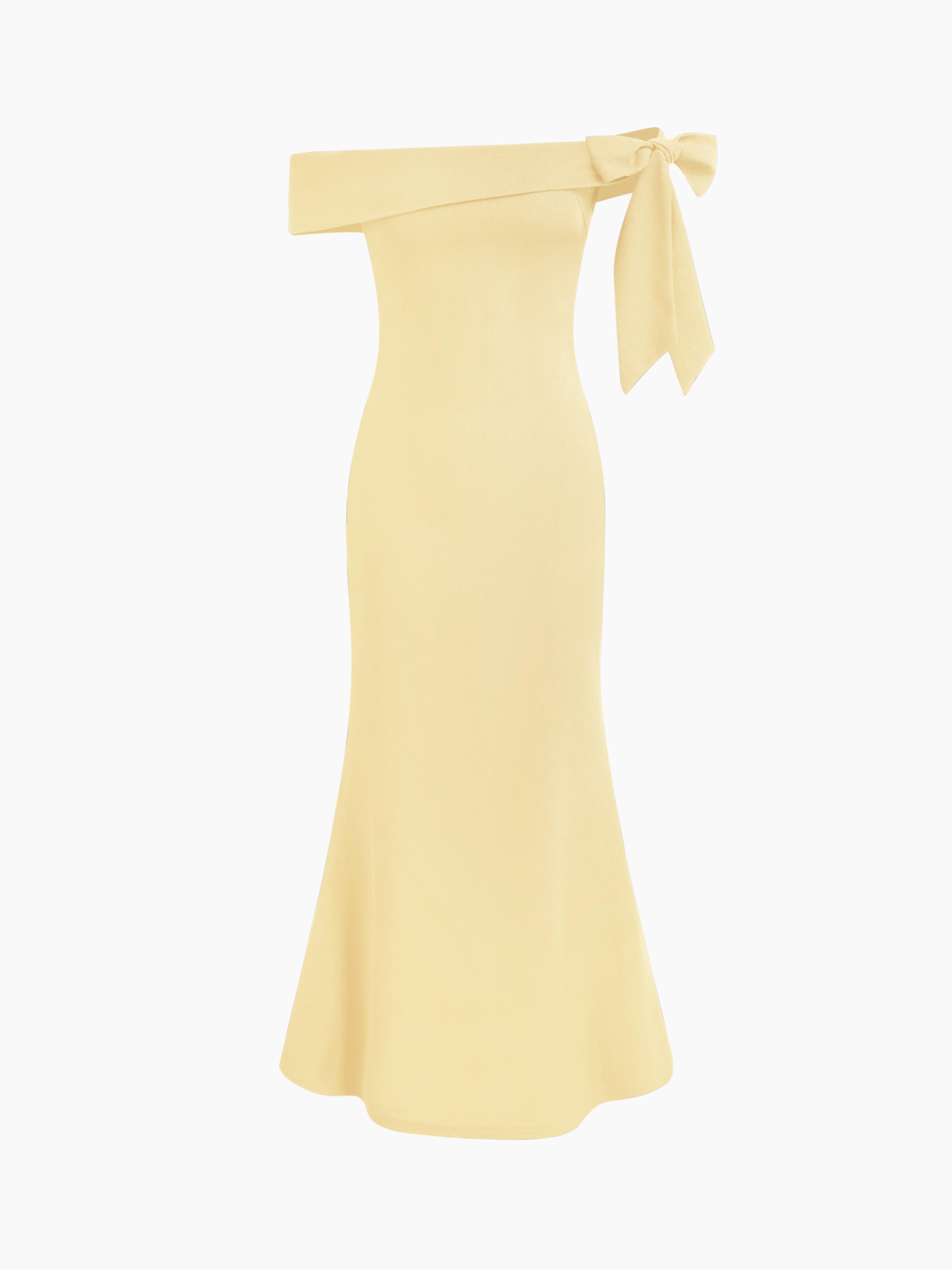 Off-shoulder Asymmetrical Bowknot Mermaid Maxi Dress by CIDER