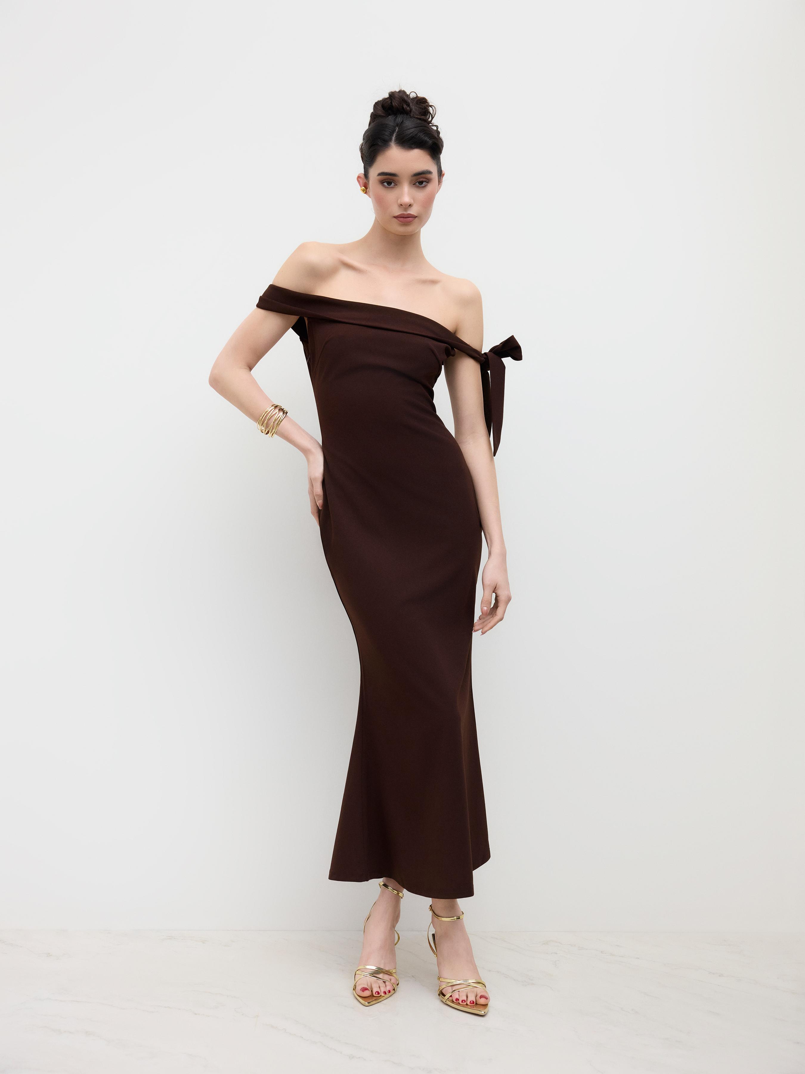 Off-shoulder Asymmetrical Bowknot Mermaid Maxi Dress by CIDER