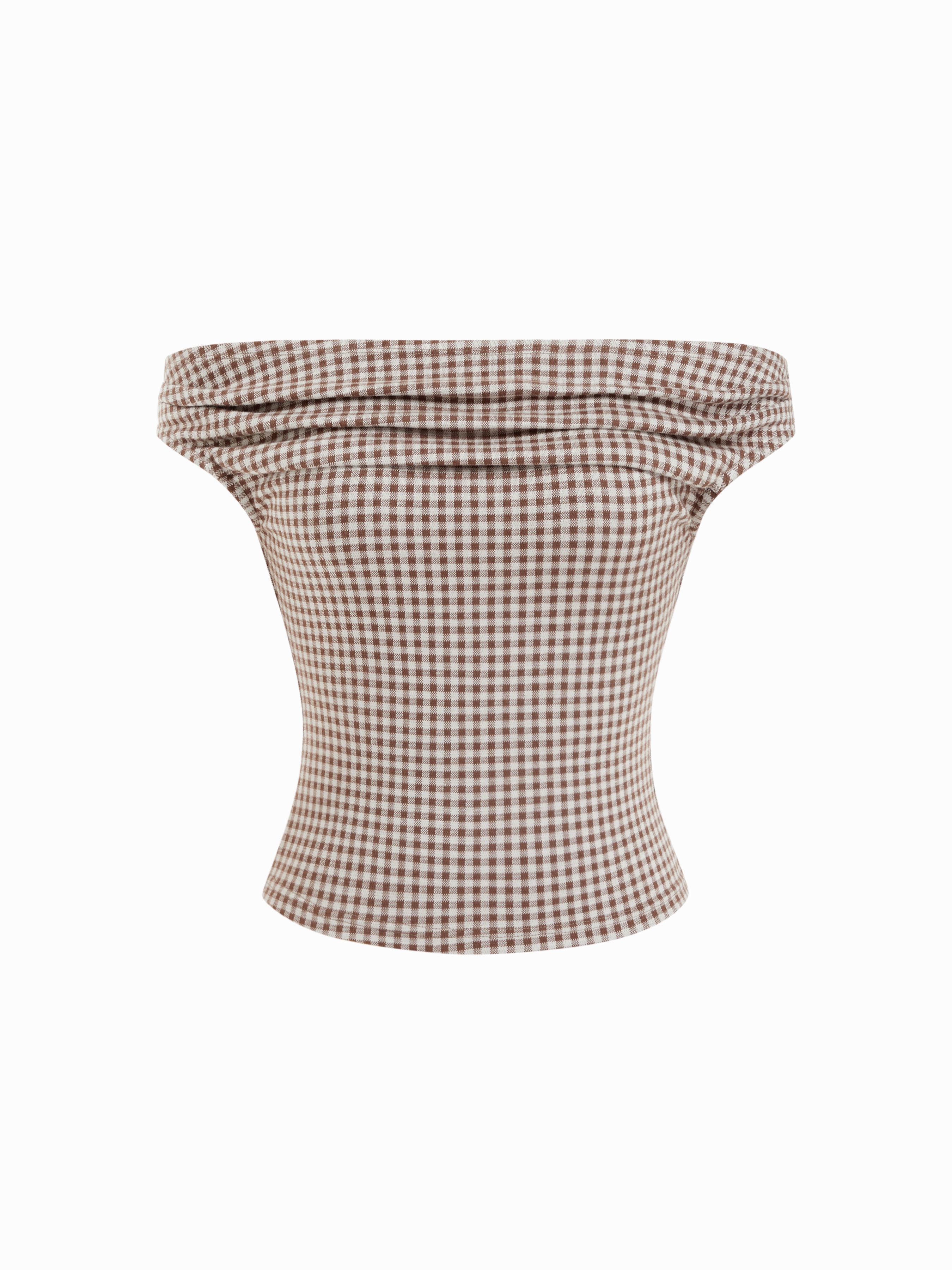 Off-shoulder Gingham Tank Top by CIDER