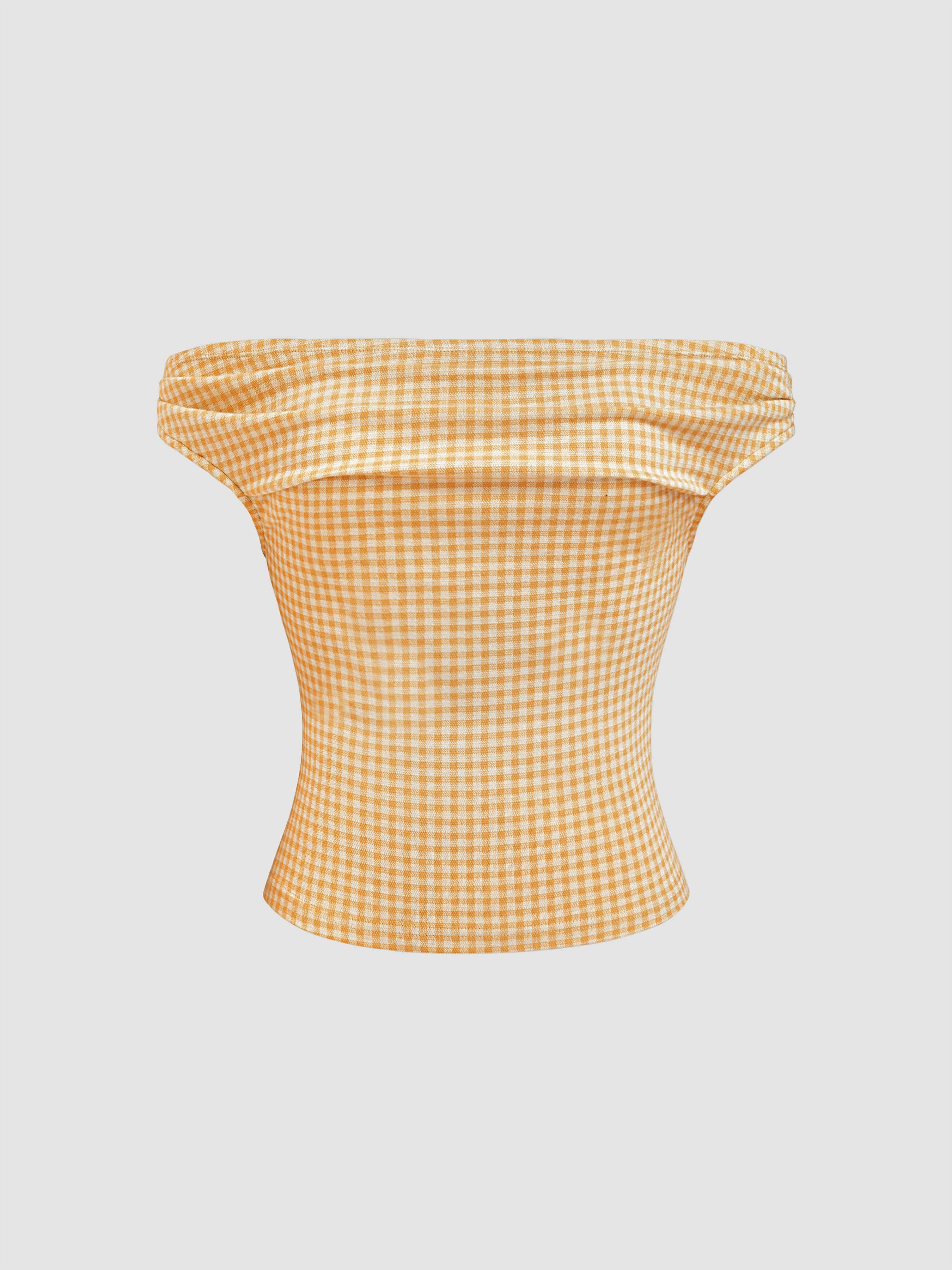 Off-shoulder Gingham Tank Top by CIDER