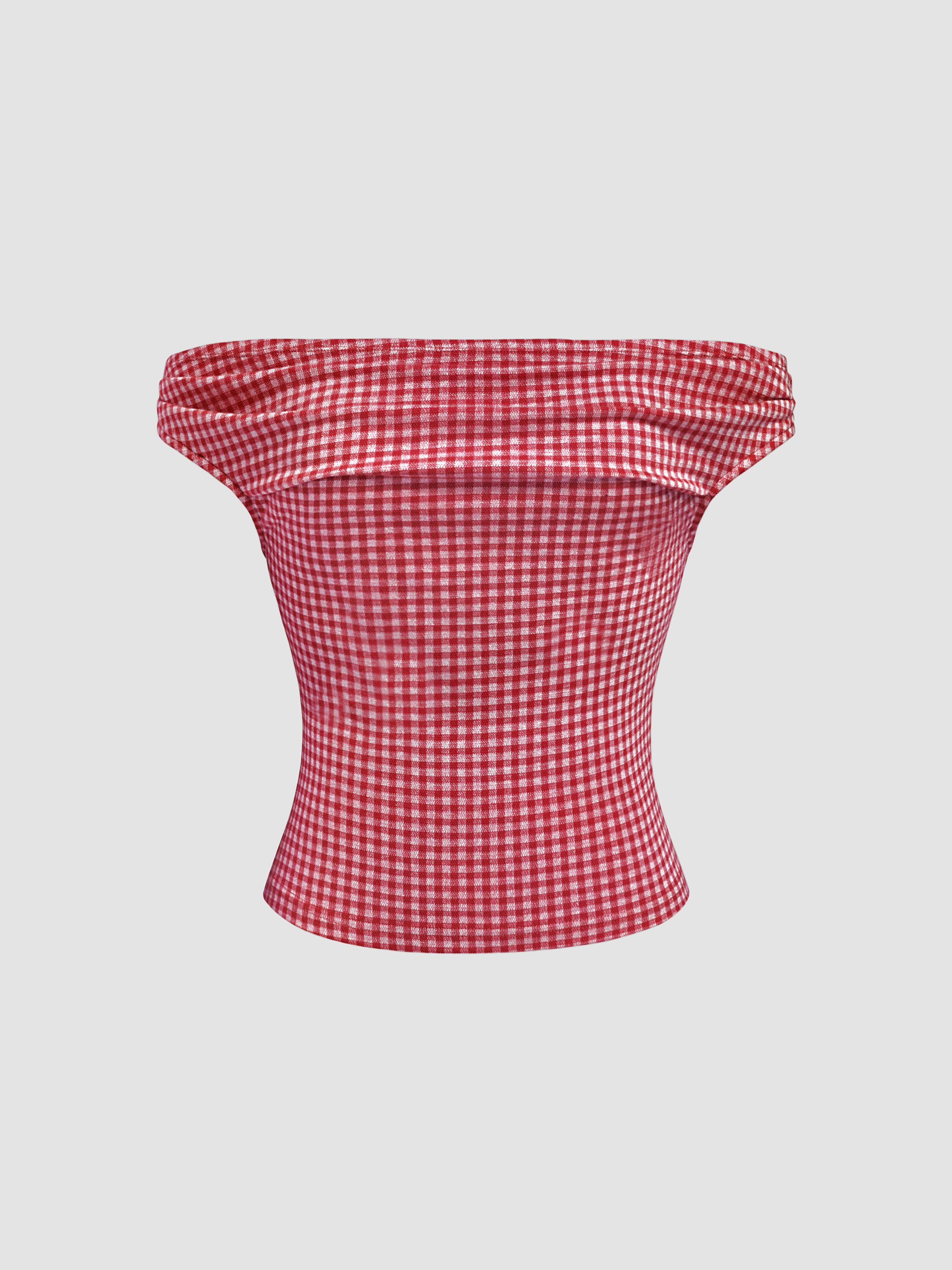 Off-shoulder Gingham Tank Top by CIDER