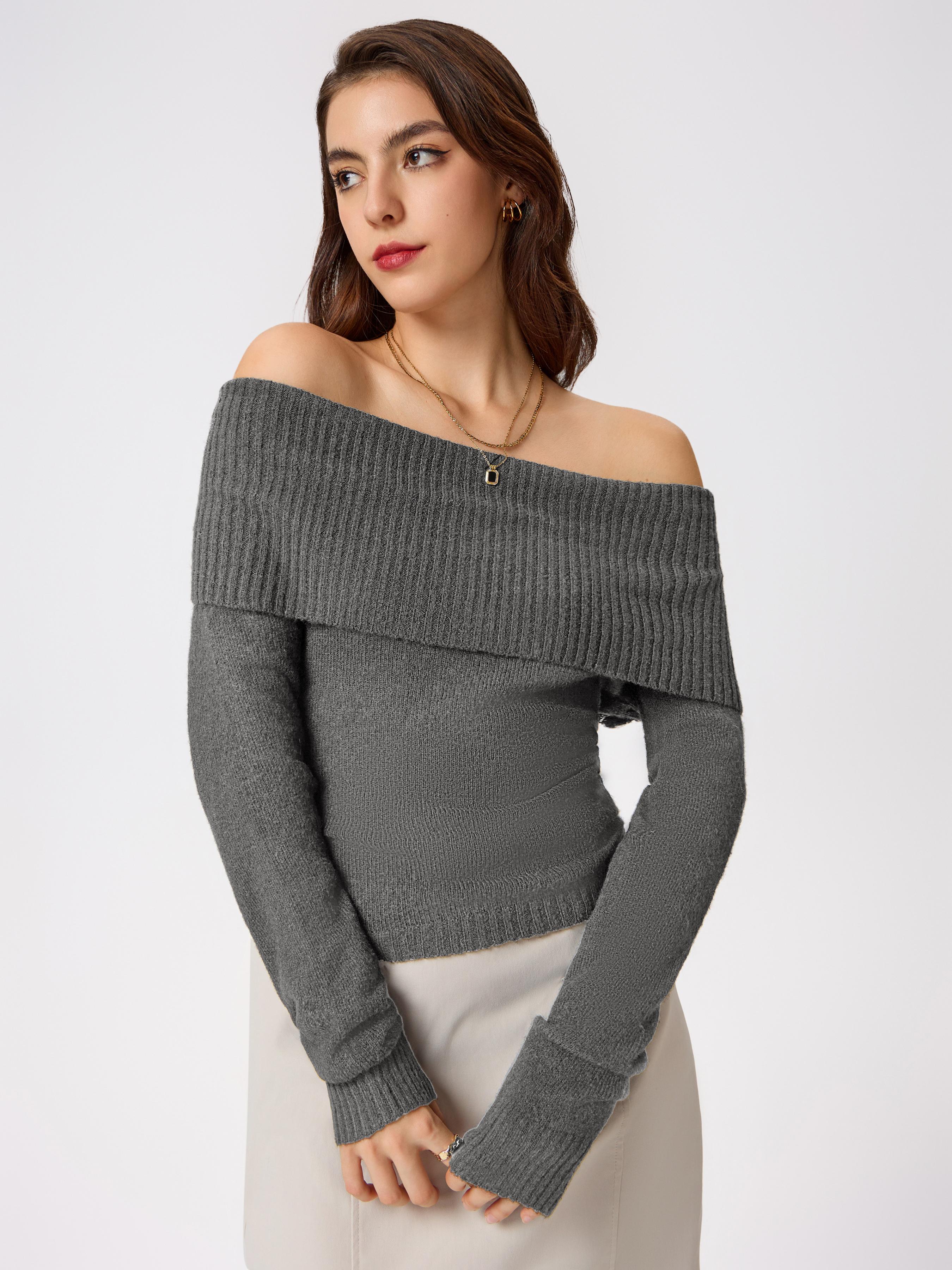 Off-shoulder Knitted Long Sleeve Top by CIDER