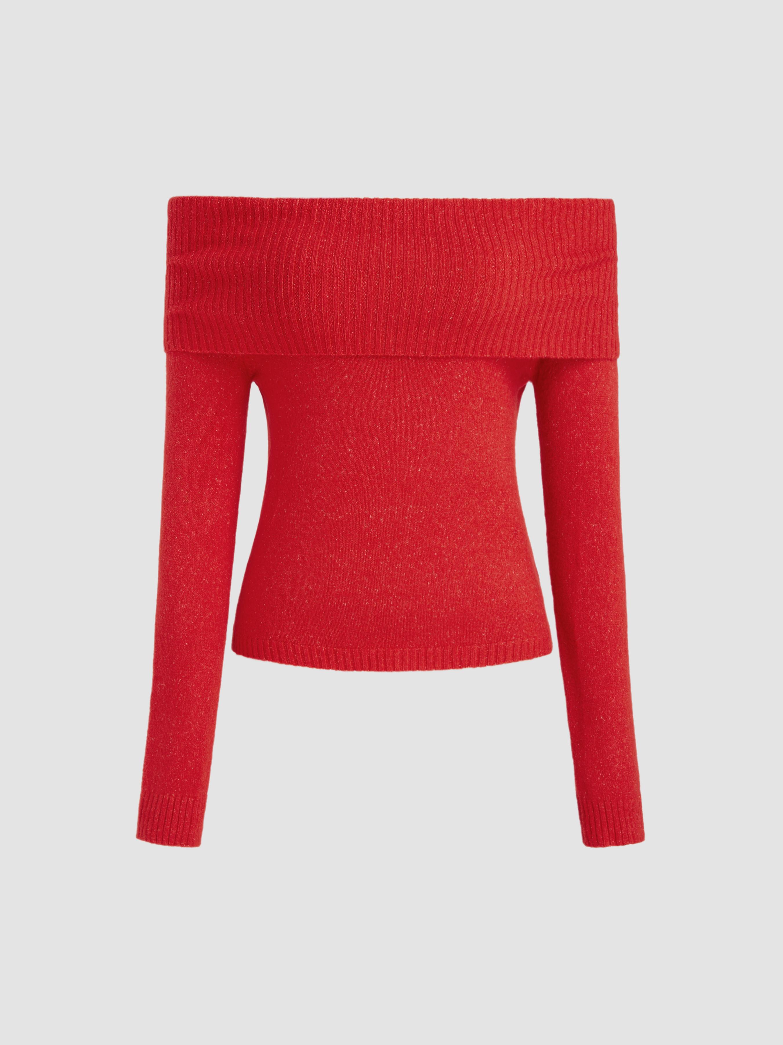Off-shoulder Knitted Long Sleeve Top by CIDER