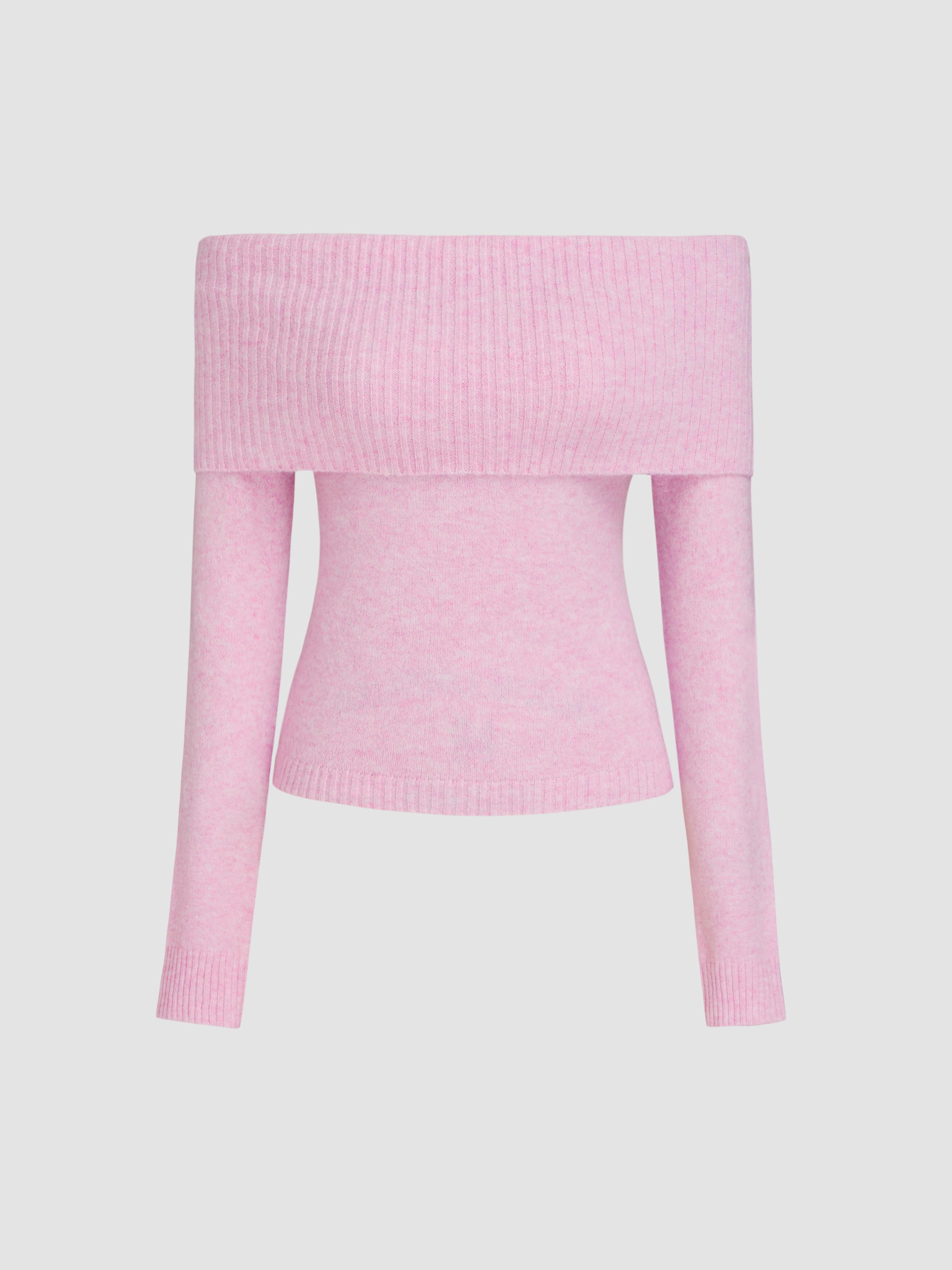 Off-shoulder Knitted Long Sleeve Top by CIDER