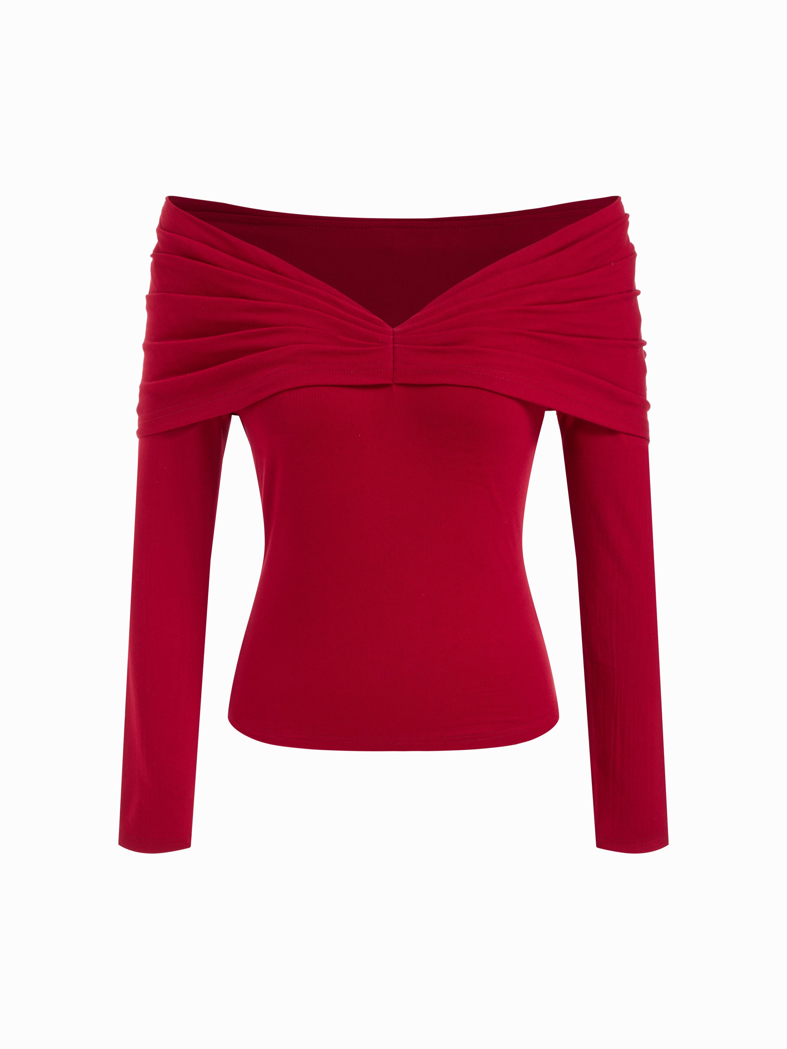 Off-shoulder Long Sleeve Ruched Top by CIDER