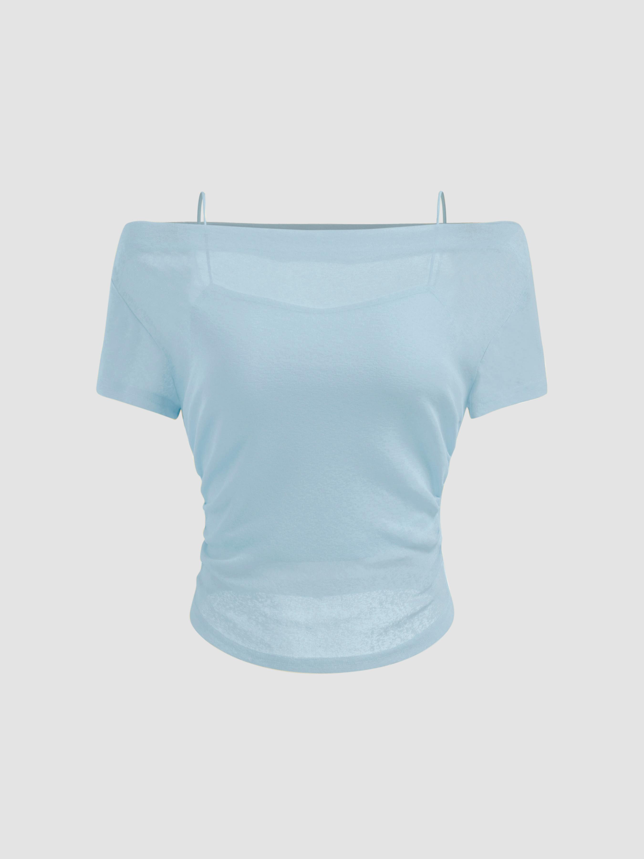 Off-shoulder Ruched Short Sleeve Tee & Cami Top by CIDER