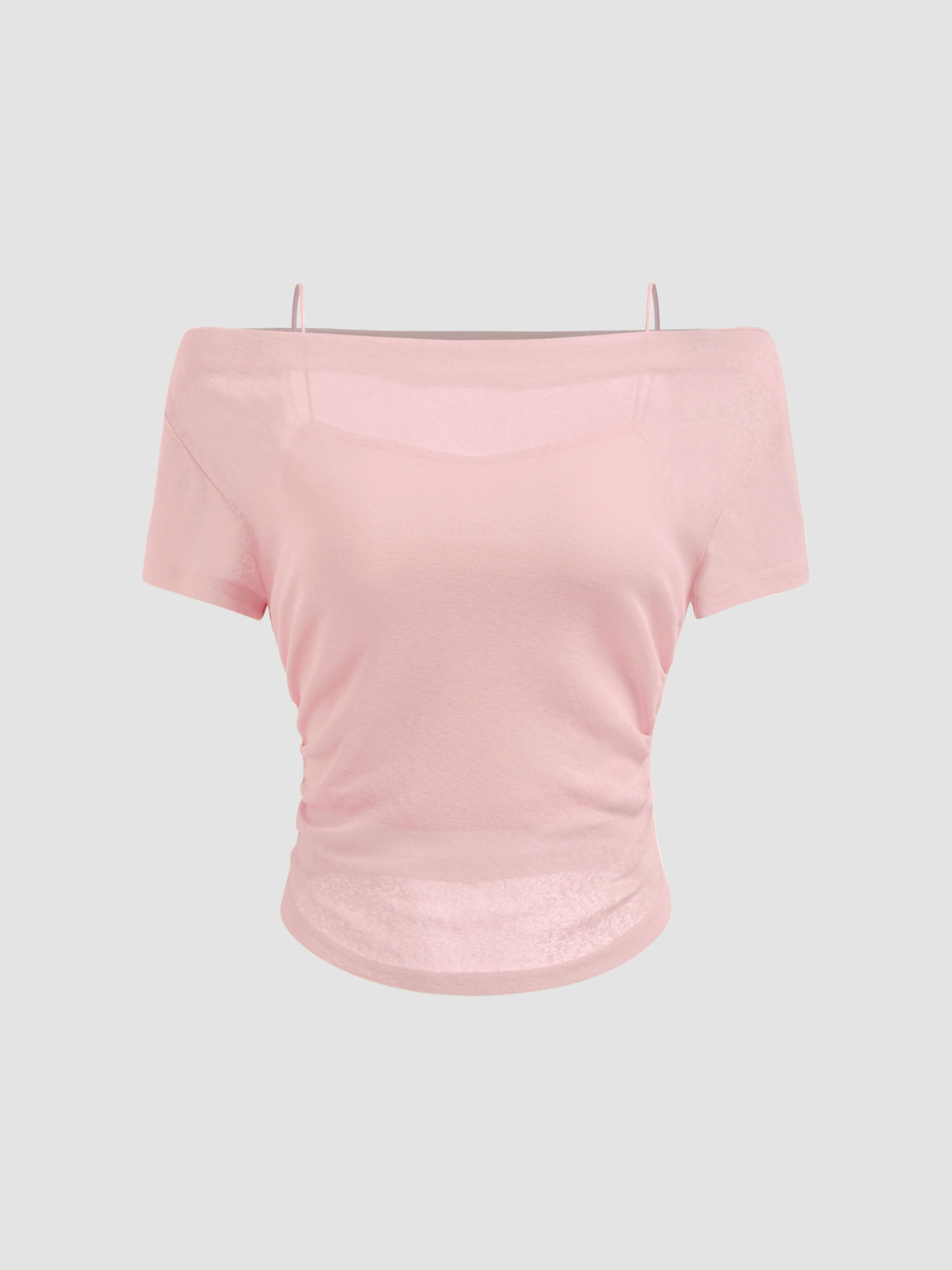 Off-shoulder Ruched Short Sleeve Tee & Cami Top by CIDER
