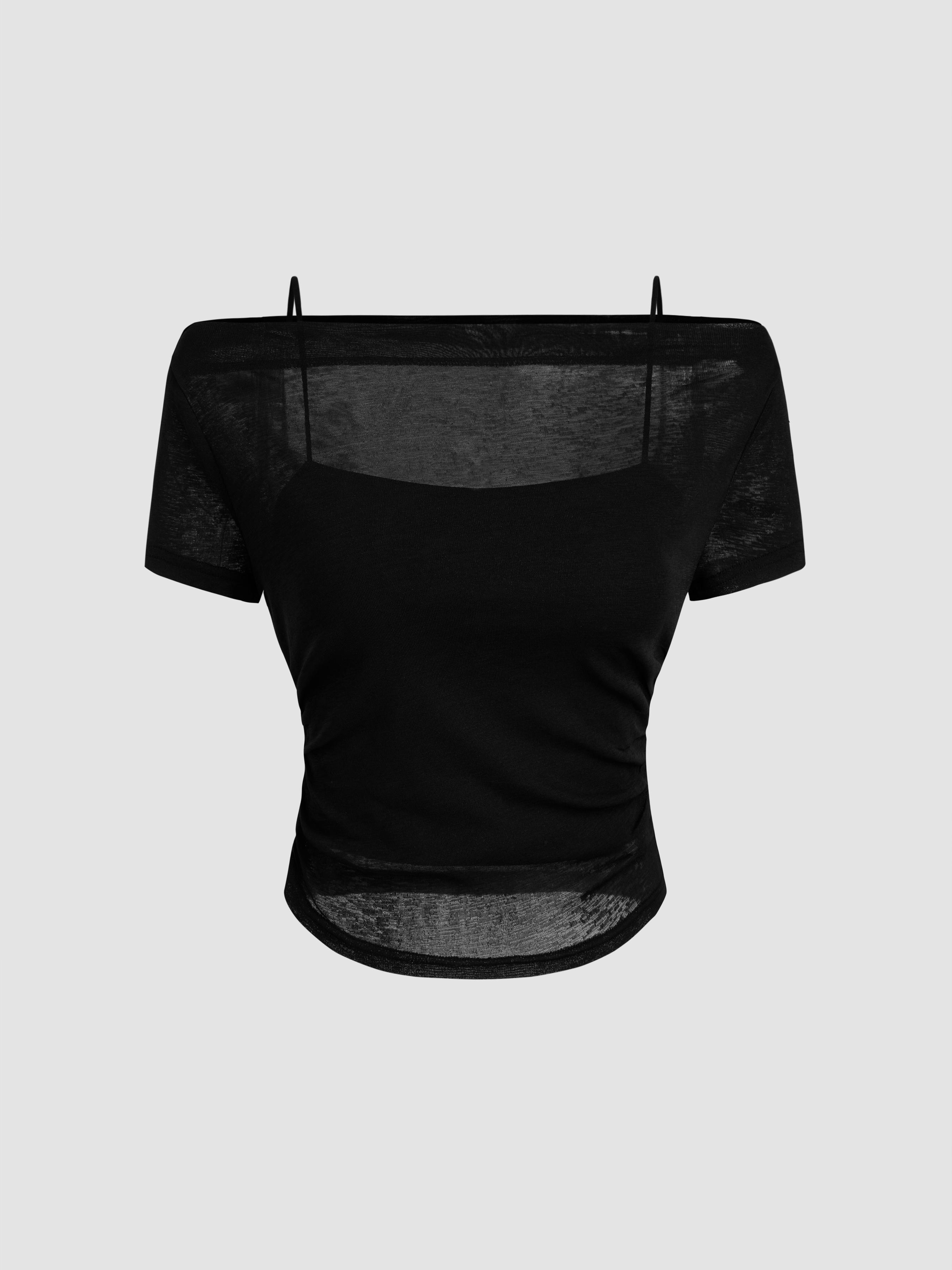 Off-shoulder Ruched Short Sleeve Tee & Cami Top by CIDER