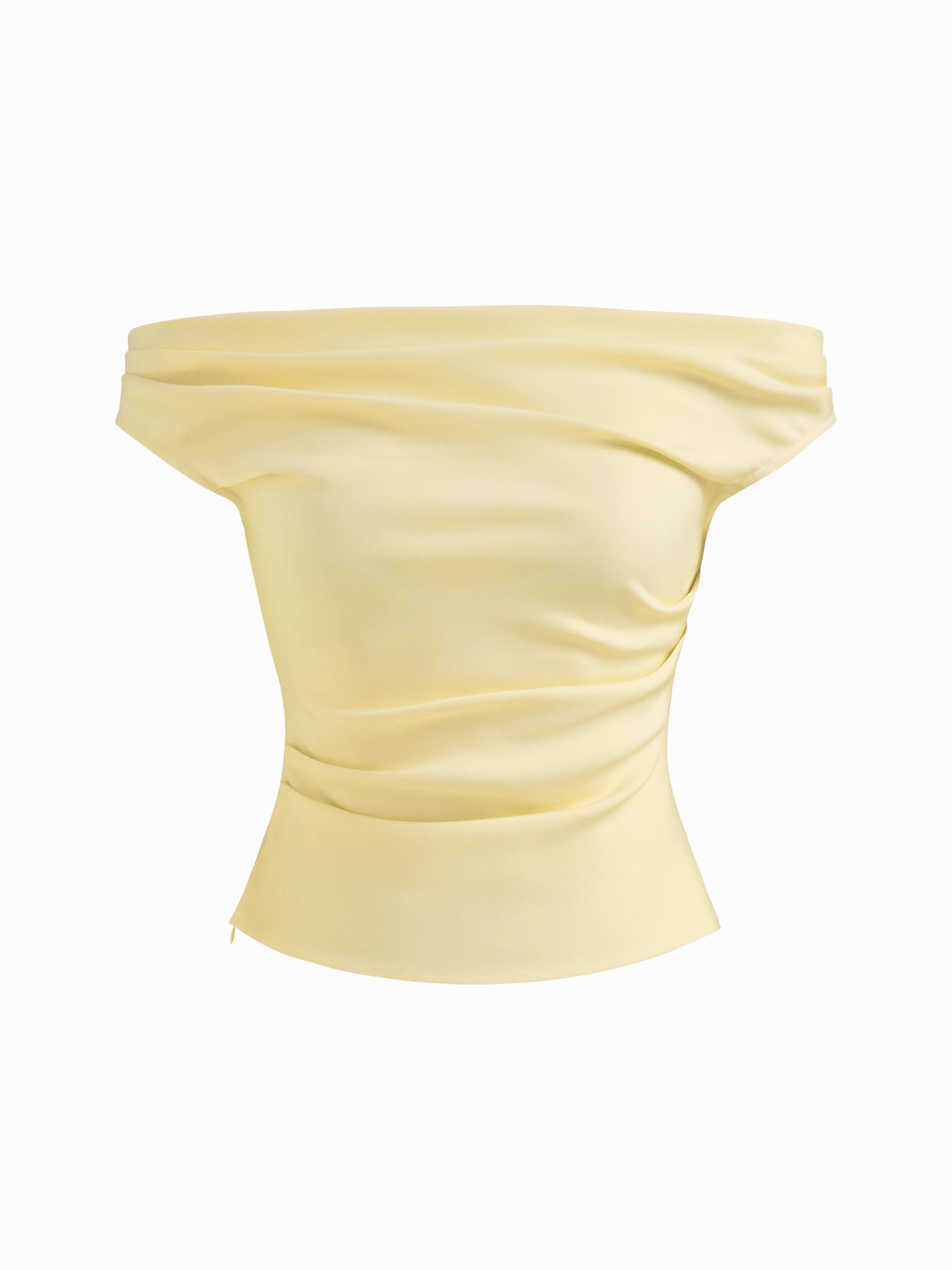 Off-shoulder Ruched Zipper Crop Top by CIDER