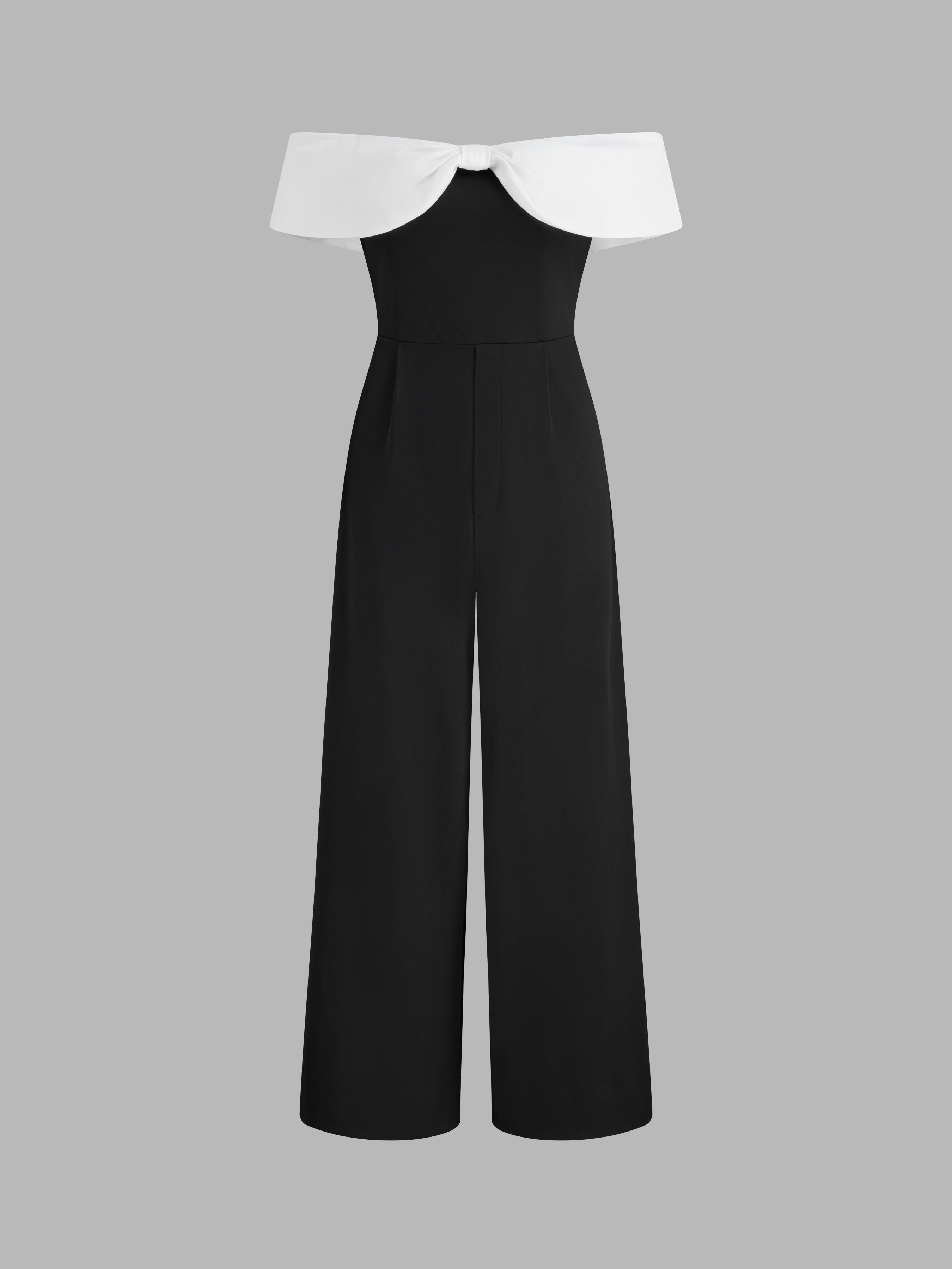 Off-shoulder Solid Bowknot Jumpsuit by CIDER