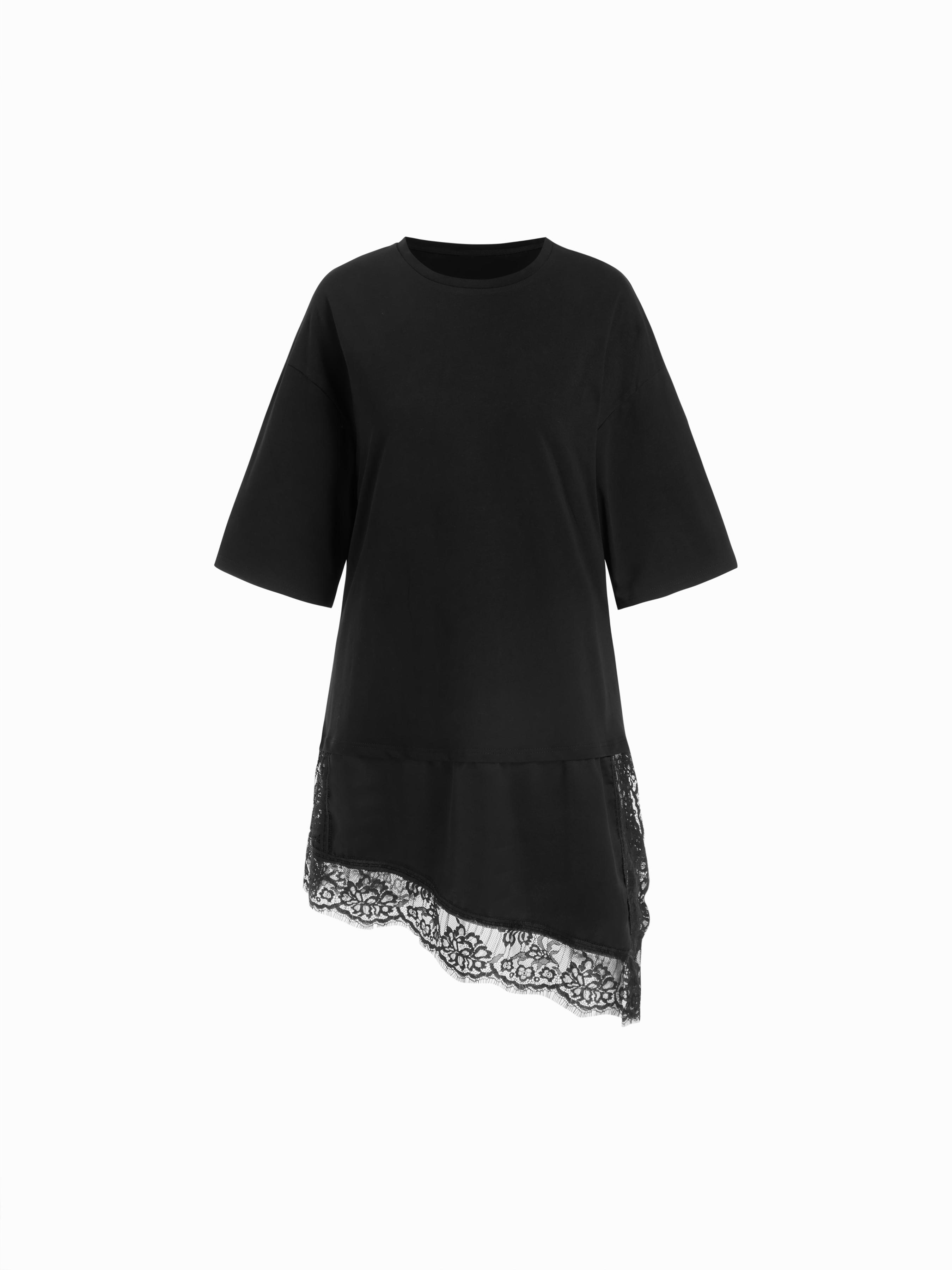 Oversized Lace Panel Short Sleeve Tee by CIDER