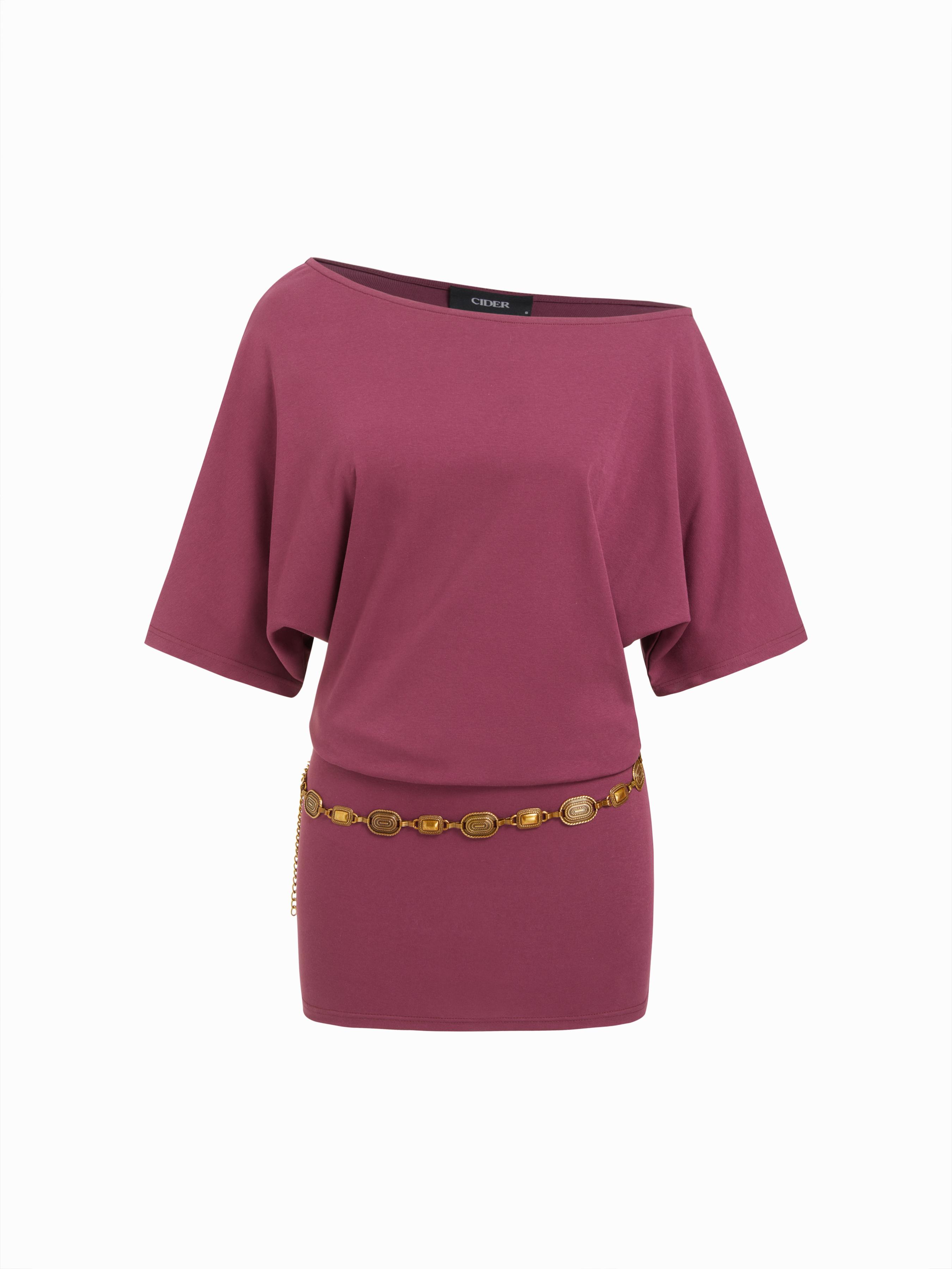 Oversized Off-Shoulder Belted Mini Dress With Chain Detail by CIDER