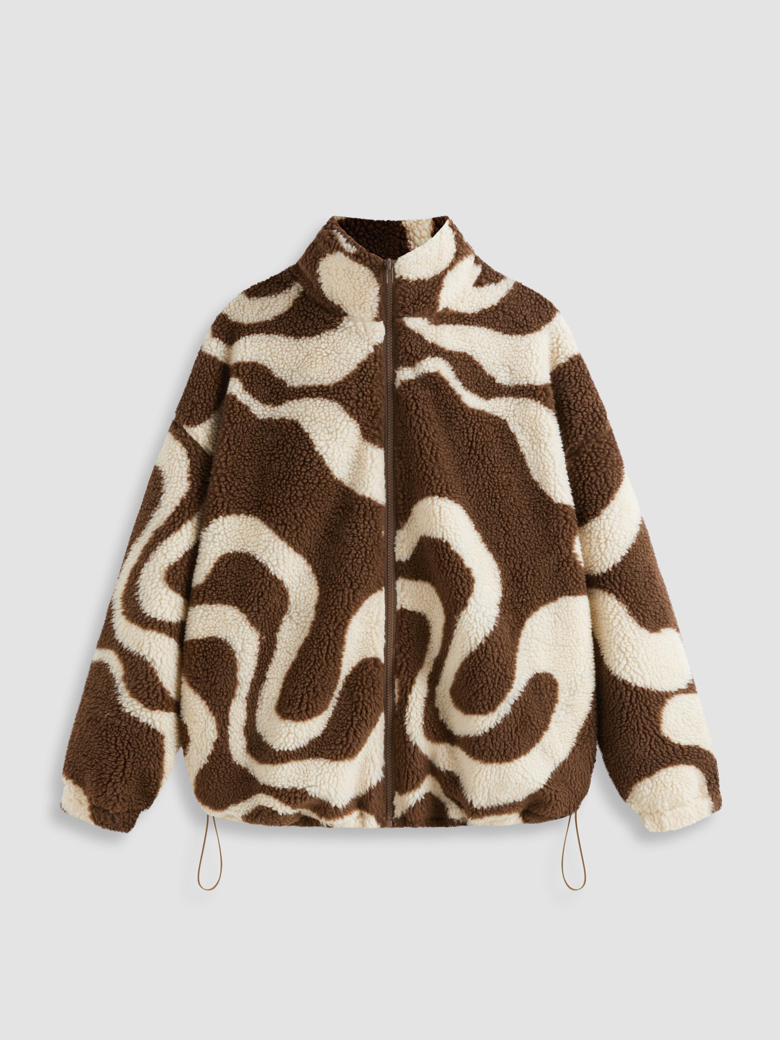 Oversized Printed Fleece Zip Up Jacket by CIDER