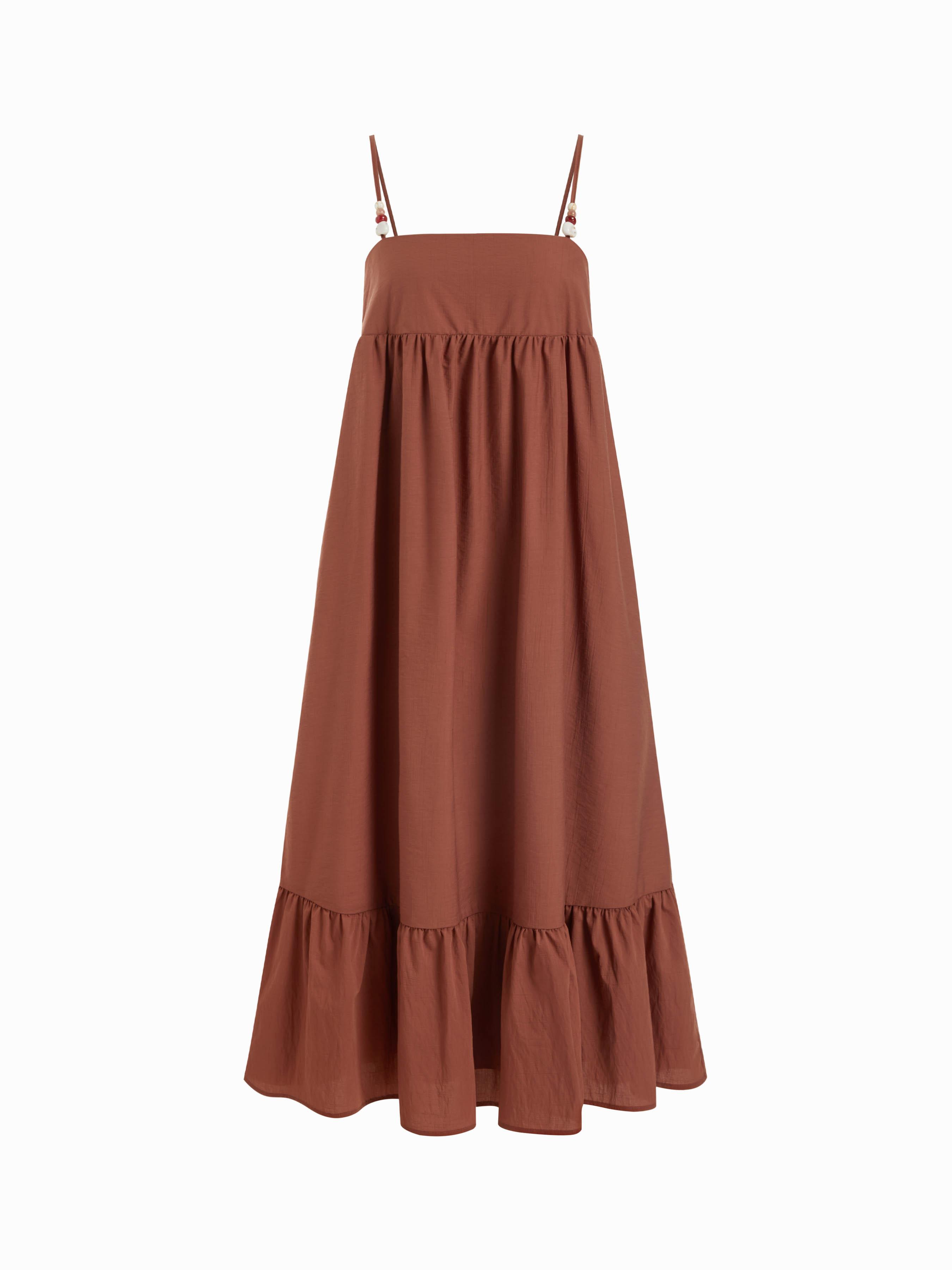 Oversized Ruched Beaded Strap Detail Milkmaid Maxi Dress by CIDER