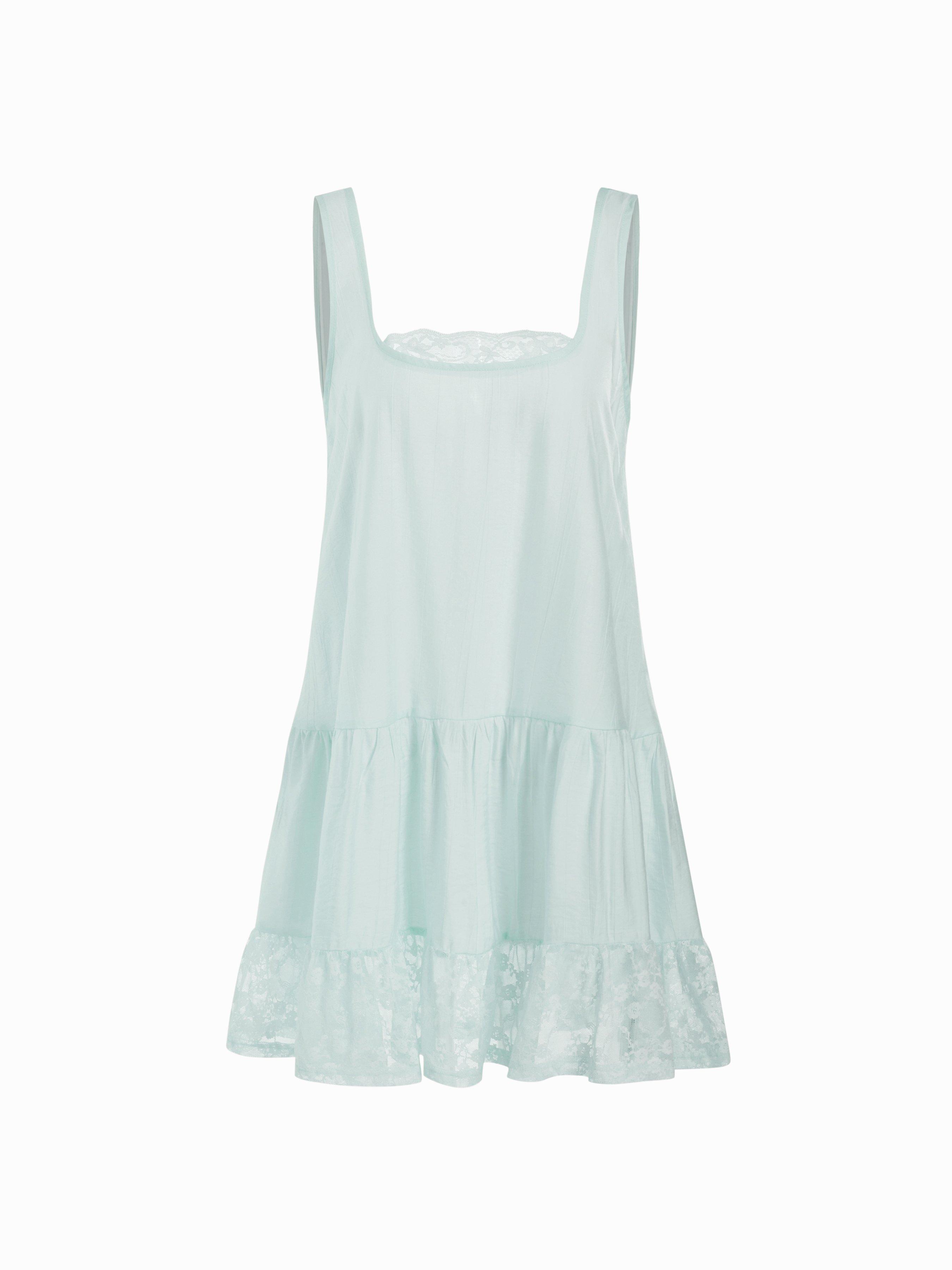 Oversized Square Neckline Lace Trim Mini Nightdress by CIDER
