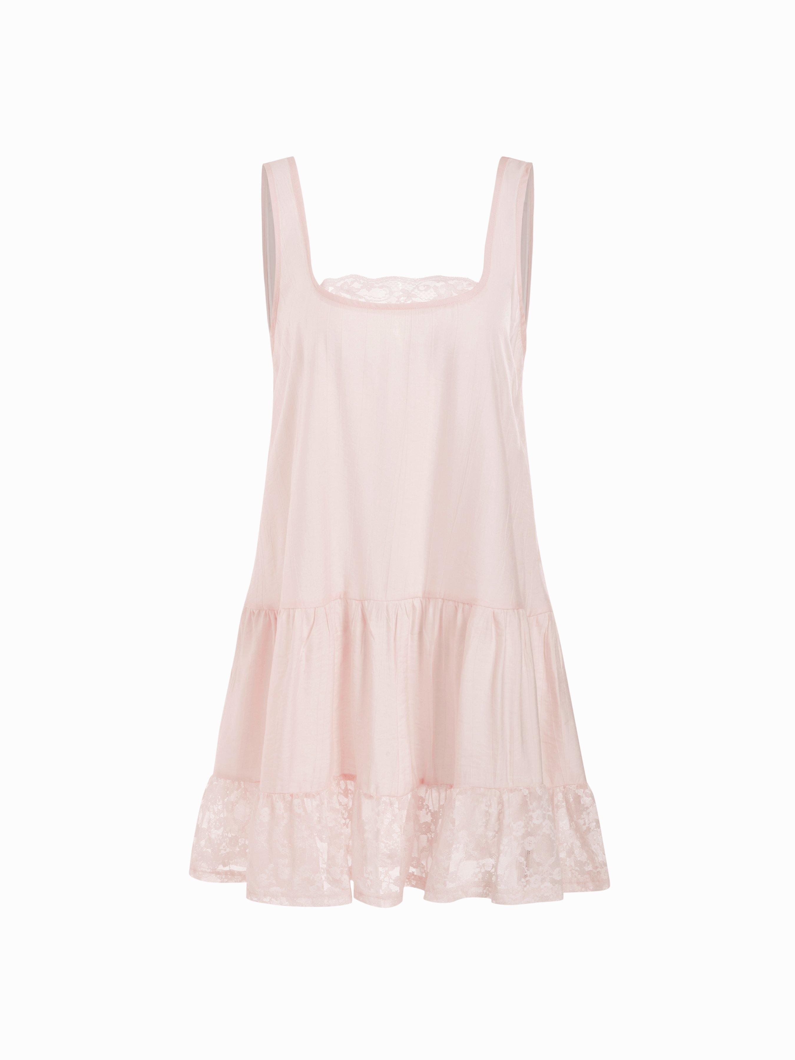 Oversized Square Neckline Lace Trim Mini Nightdress by CIDER