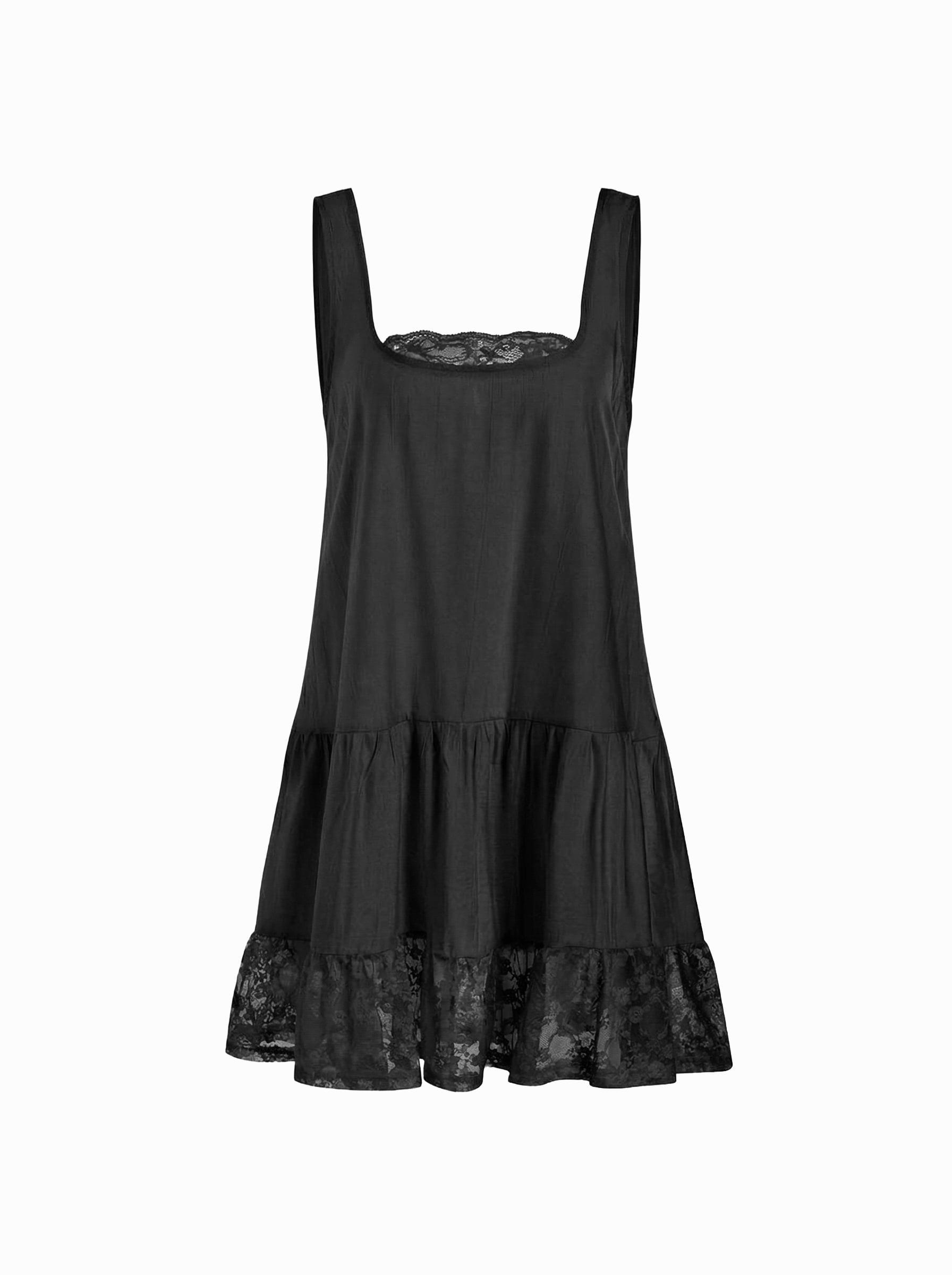 Oversized Square Neckline Lace Trim Mini Nightdress by CIDER