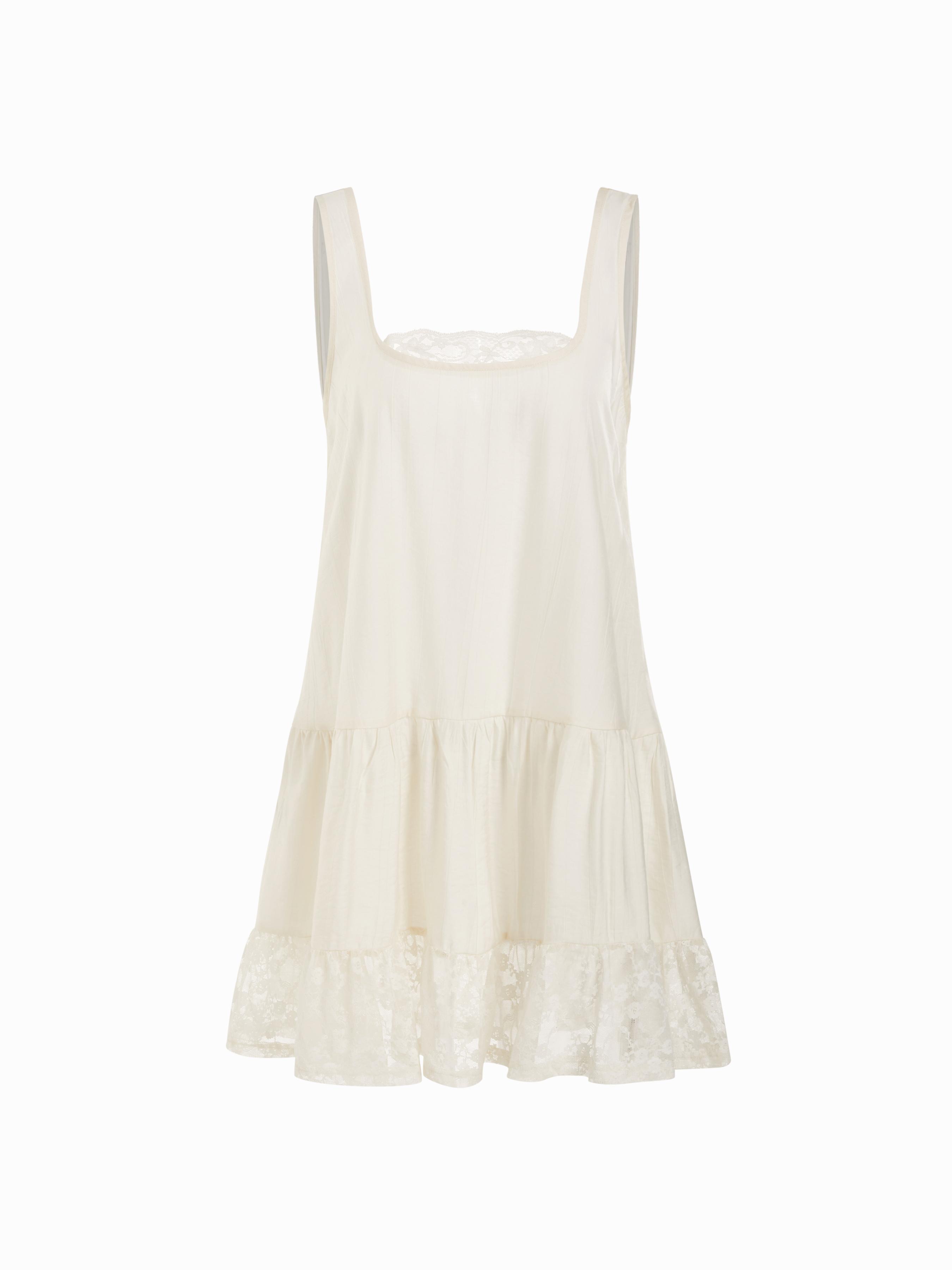 Oversized Square Neckline Lace Trim Mini Nightdress by CIDER