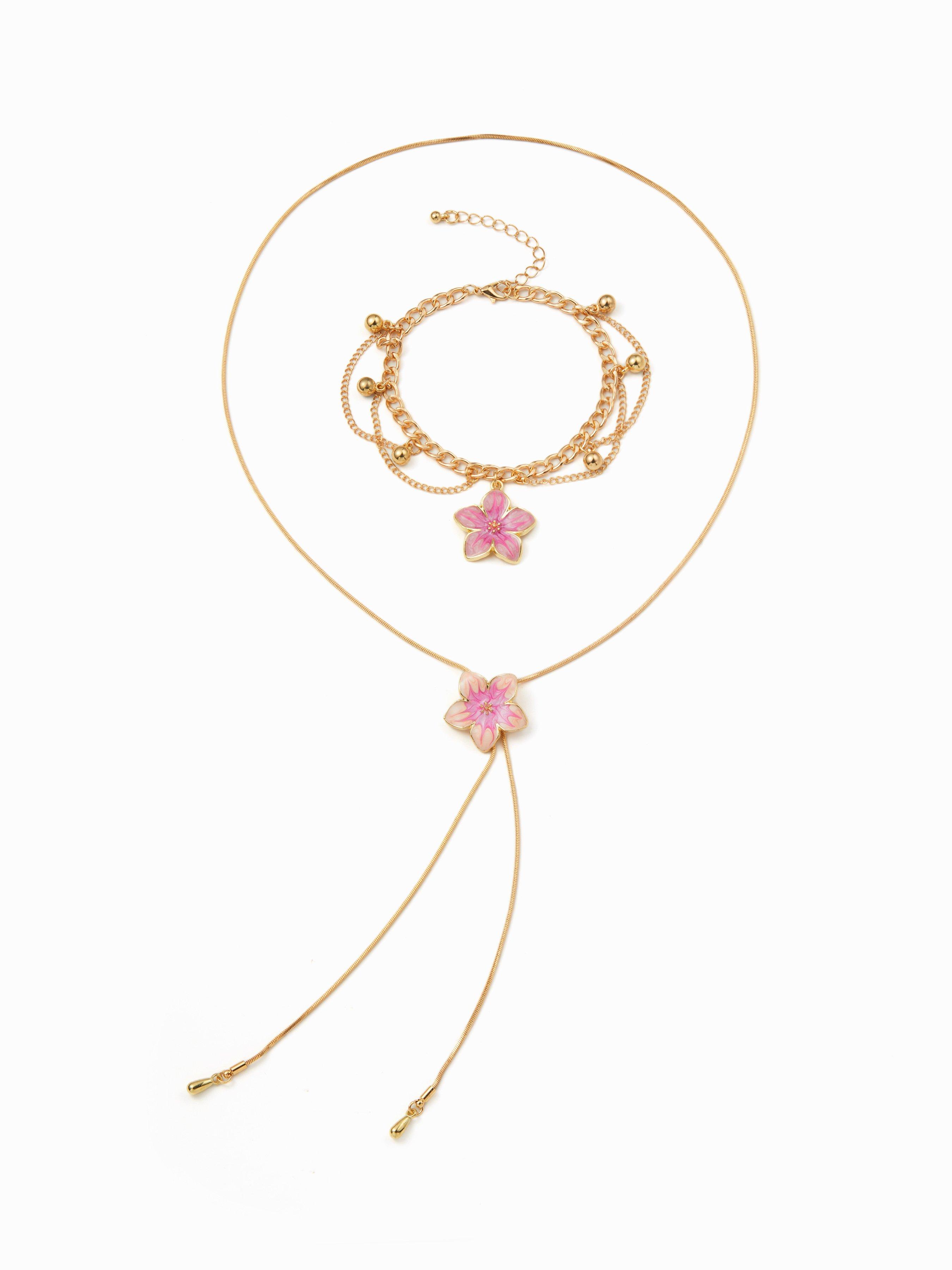 PINK FLOWER CHARM JEWELRY SET by CIDER