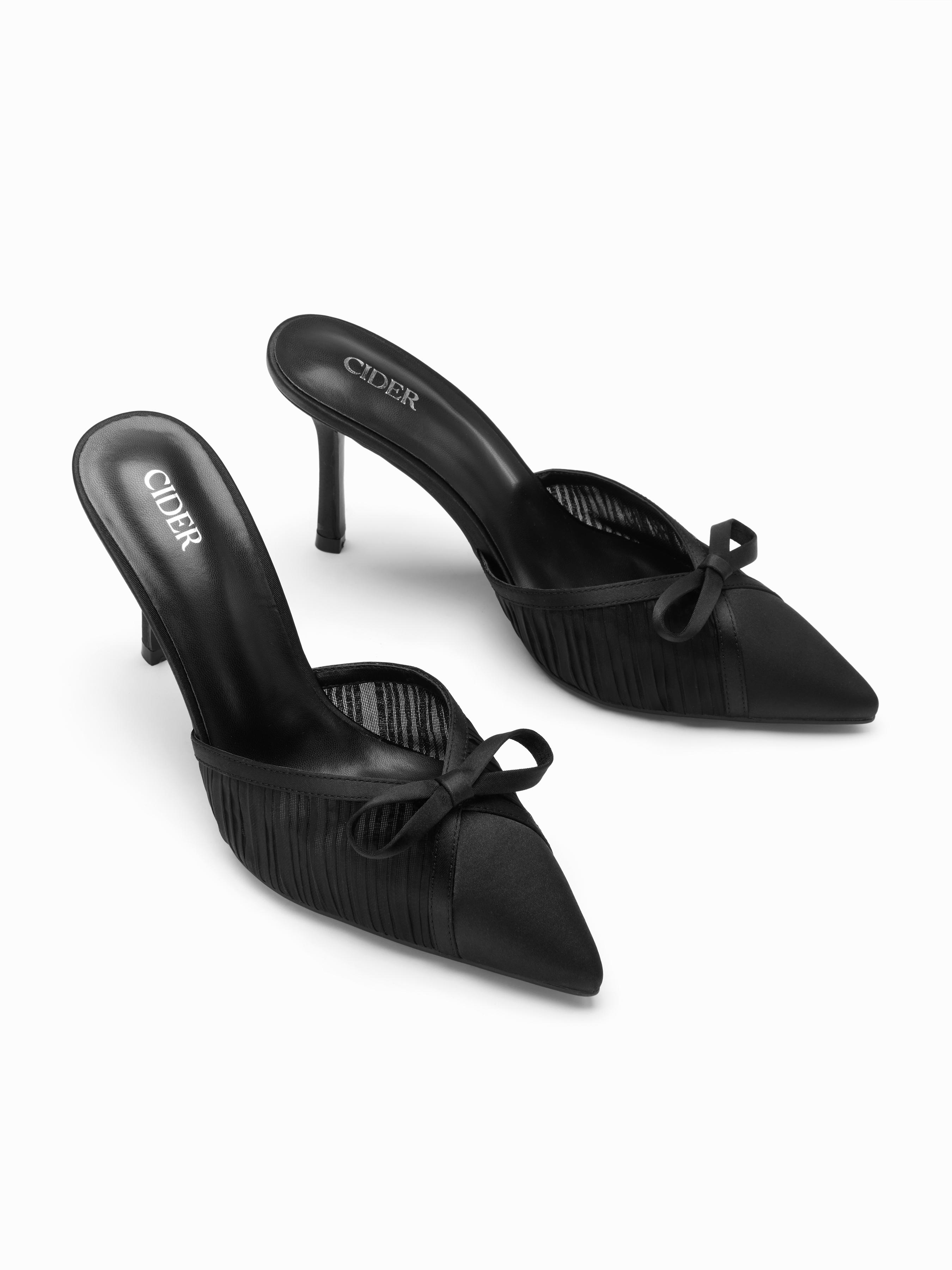 POINTED TOE BOWKNOT DECOR MESH HEELS by CIDER
