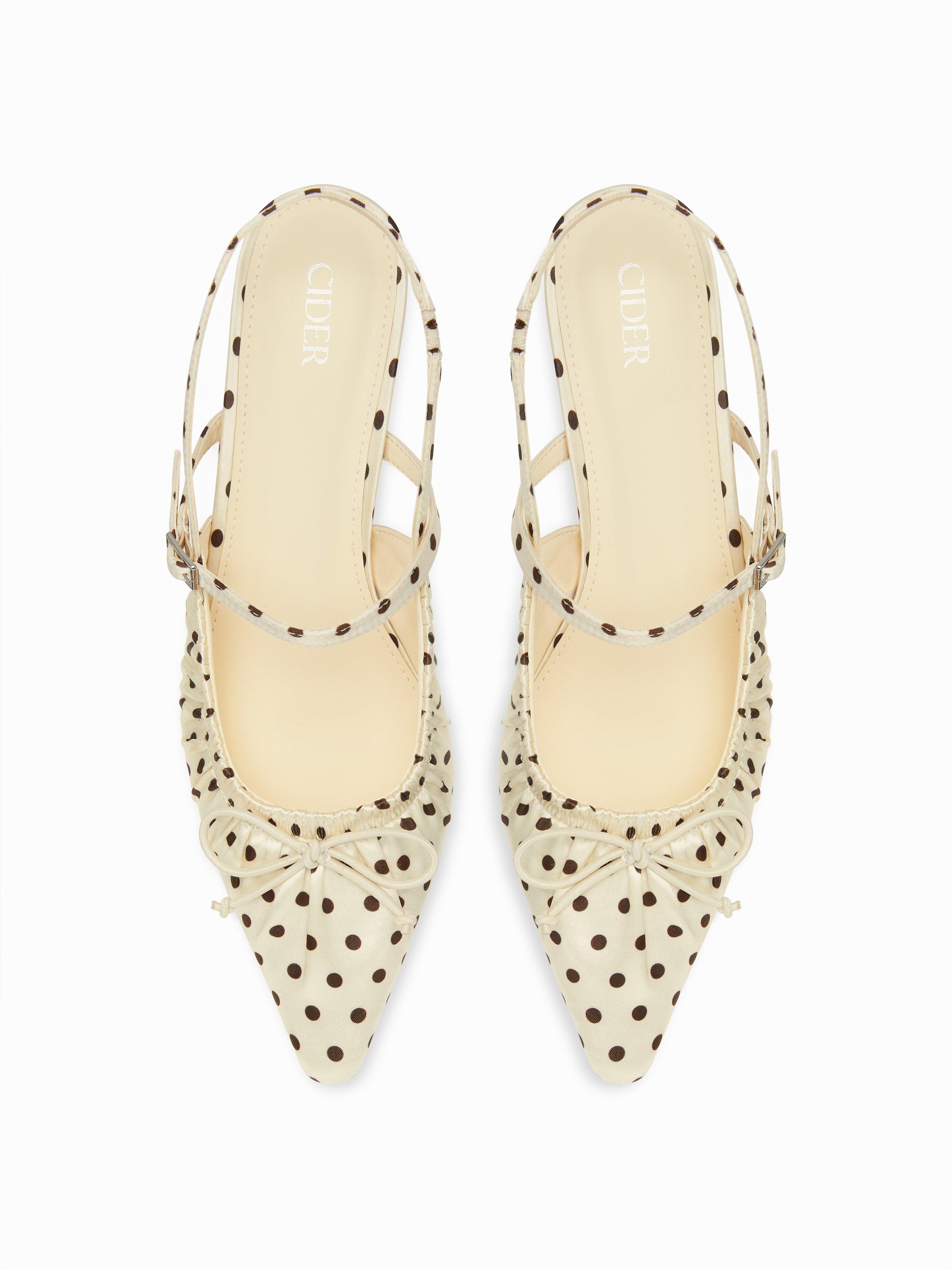 POINTED TOE  BOWKNOT DECOR POLKA DOT  KITTEN HEELS by CIDER