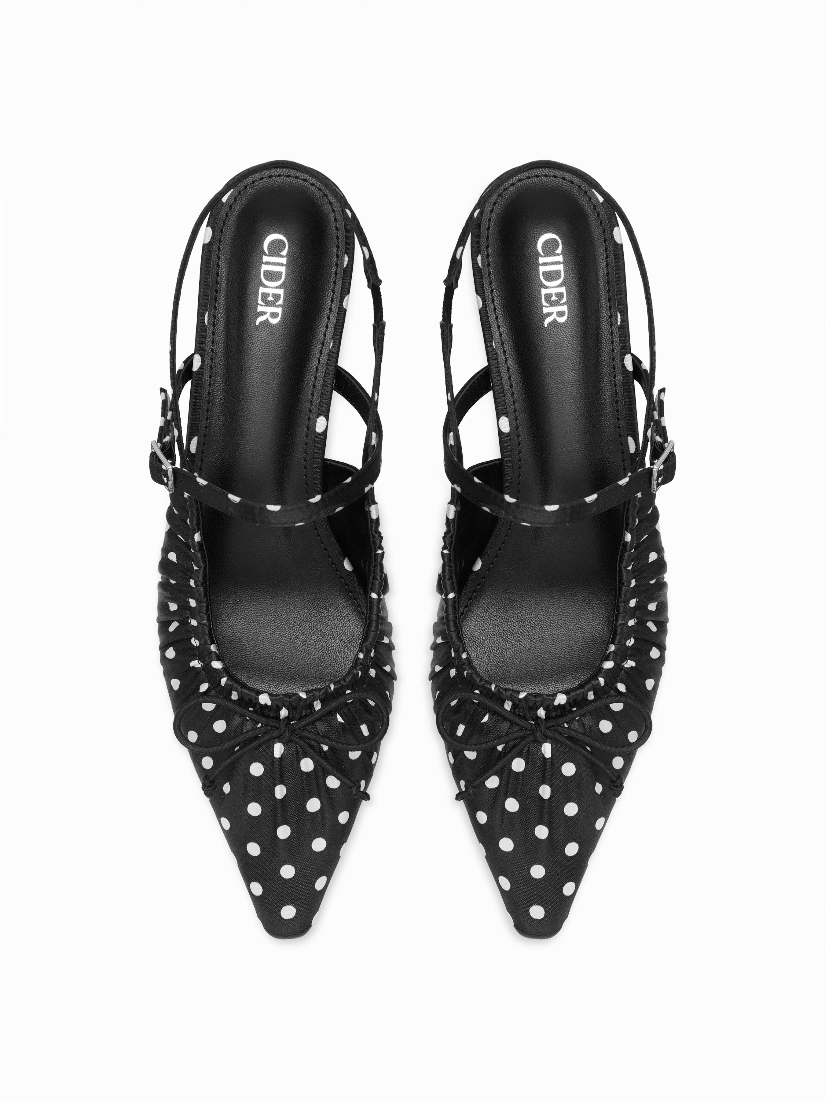 POINTED TOE BOWKNOT DECOR POLKA DOT KITTEN HEELS by CIDER POINTED TOE BOWKNOT DECOR POLKA DOT KITTEN HEELS by CIDER
