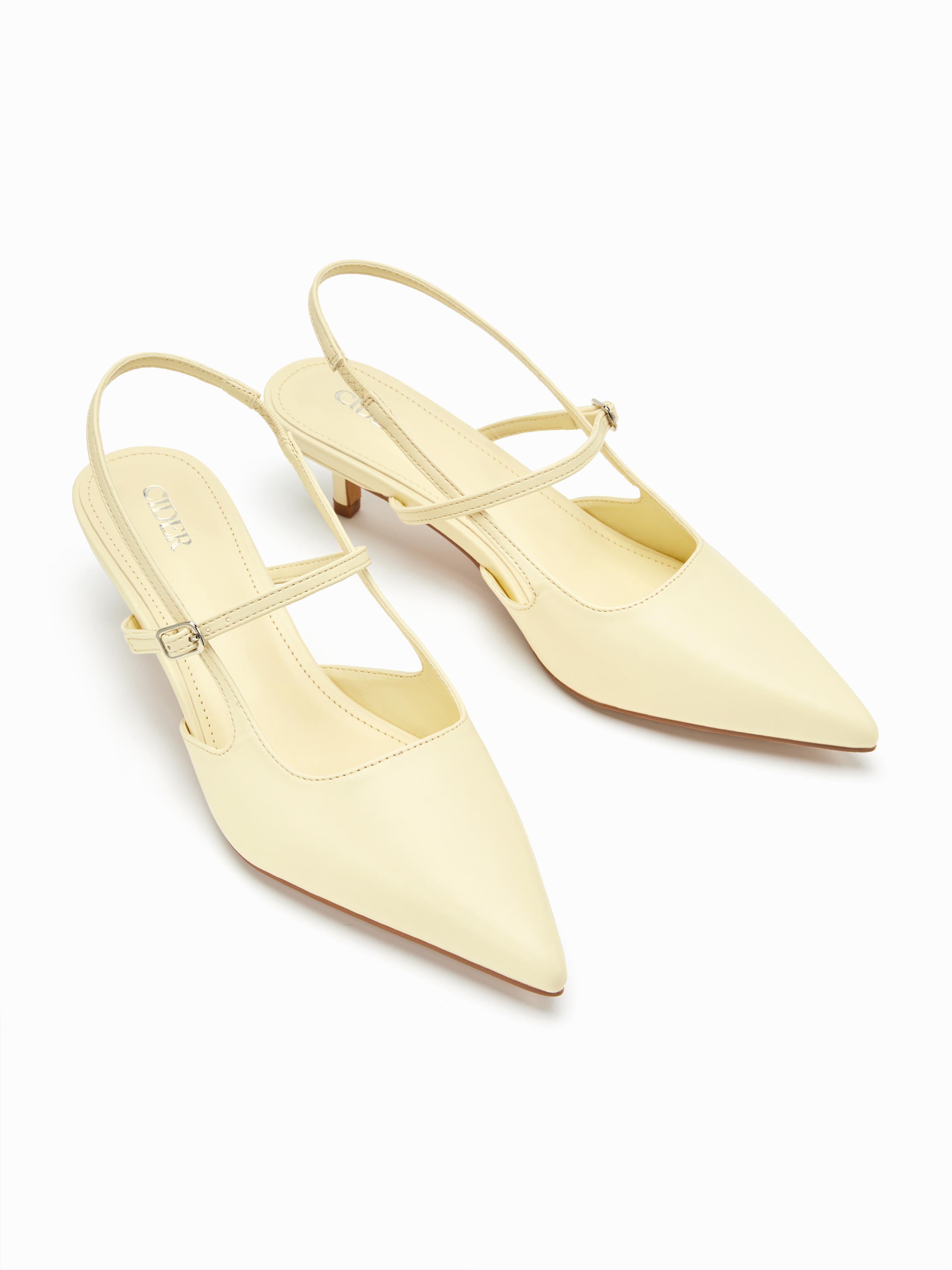 POINTED TOE BUCKLE DECOR SLINGBACK KITTEN HEELS by CIDER