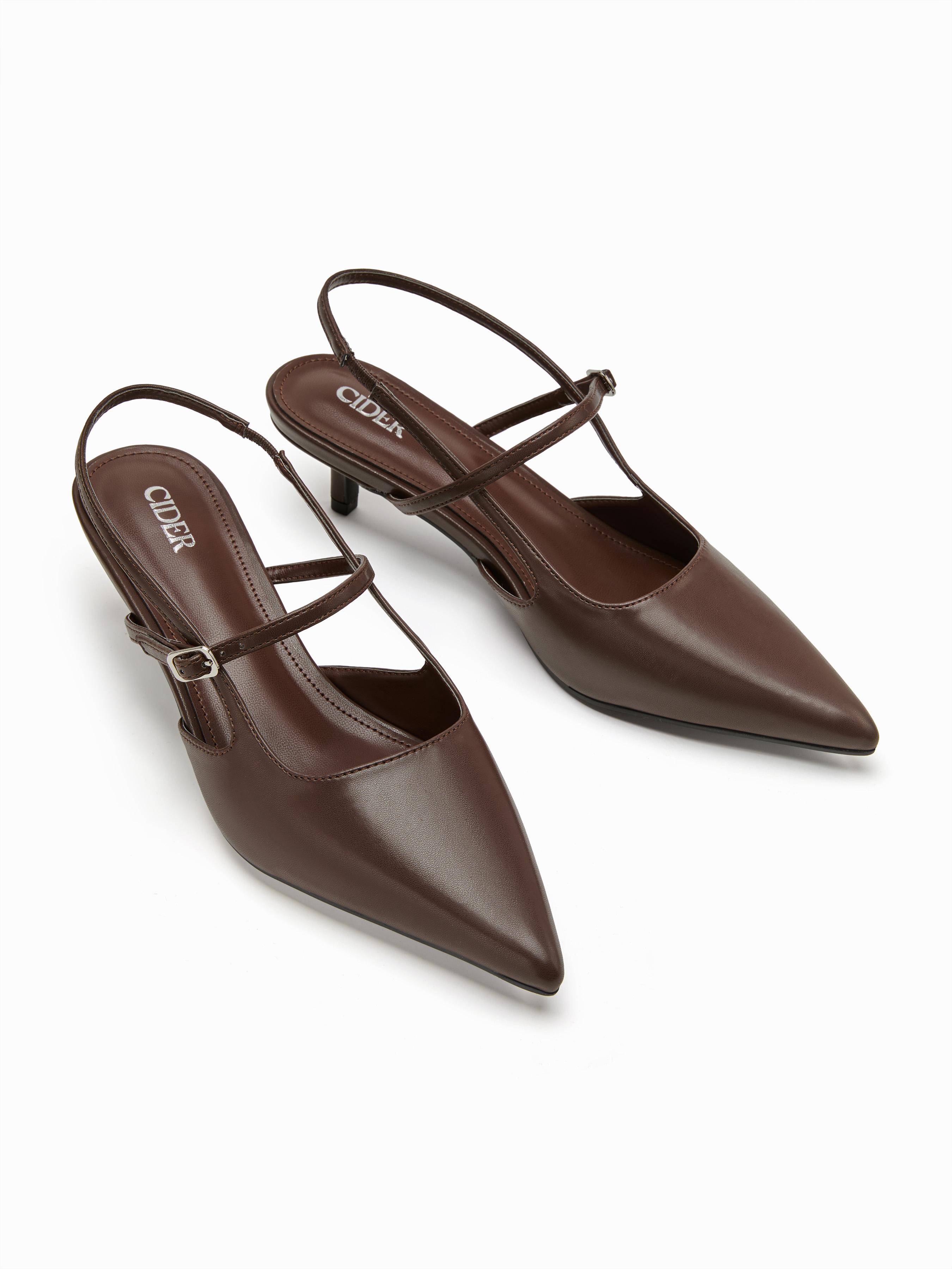 POINTED TOE BUCKLE DECOR SLINGBACK KITTEN HEELS by CIDER