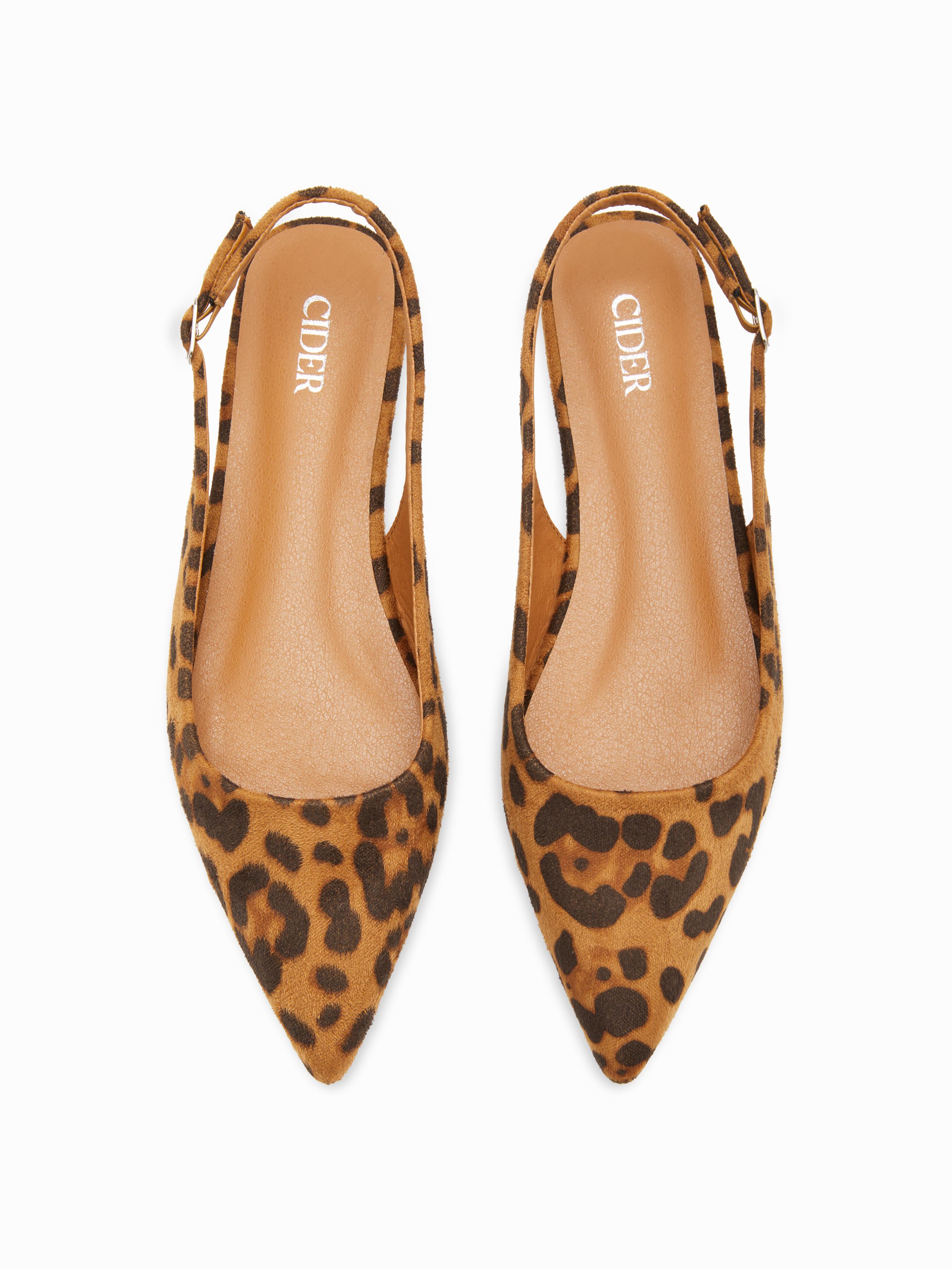 POINTED TOE LEOPARD PRINT SLINGBACK FLATS by CIDER