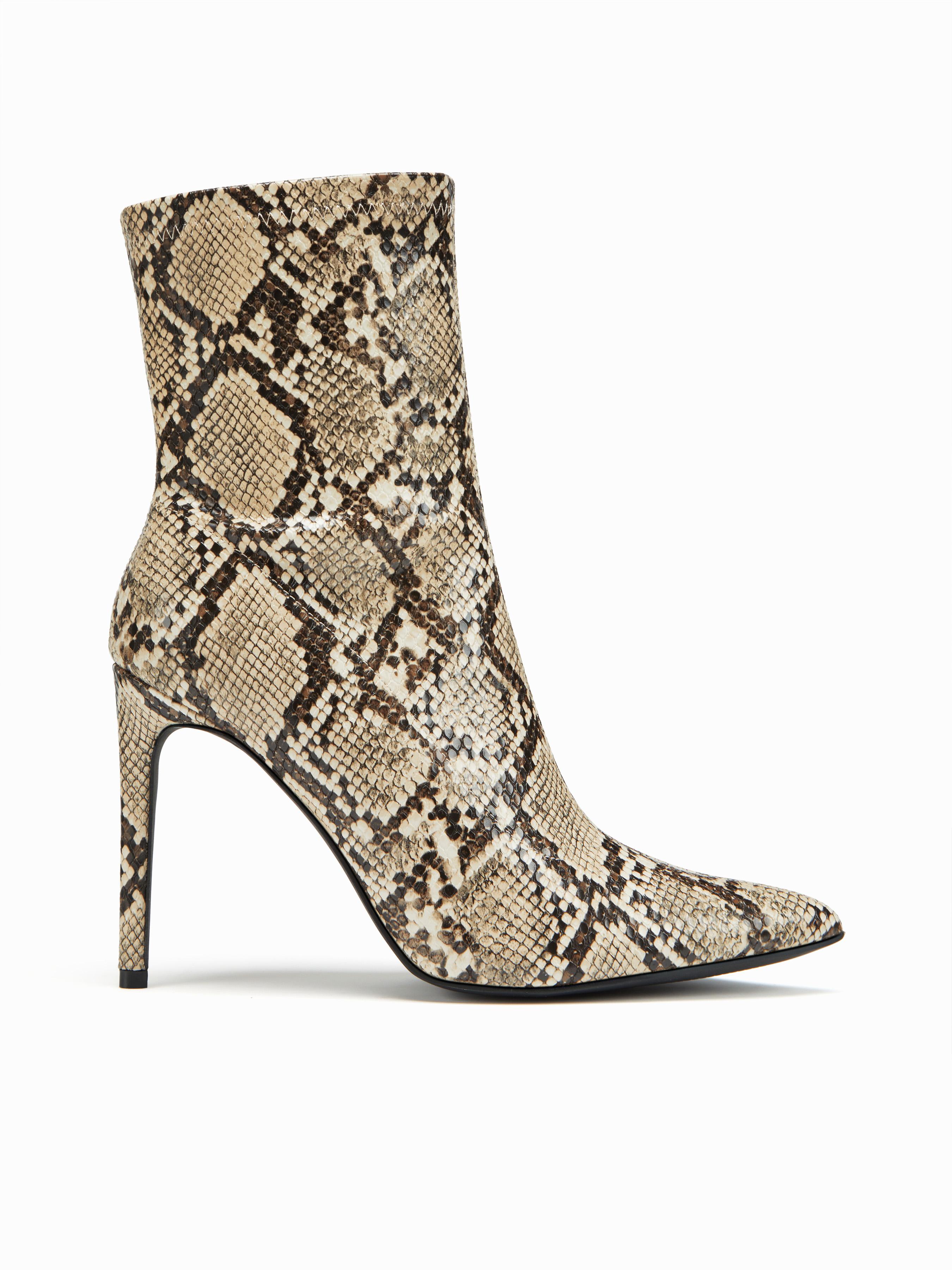 POINTED-TOE SNAKE PATTERN ANKLE BOOTS by CIDER