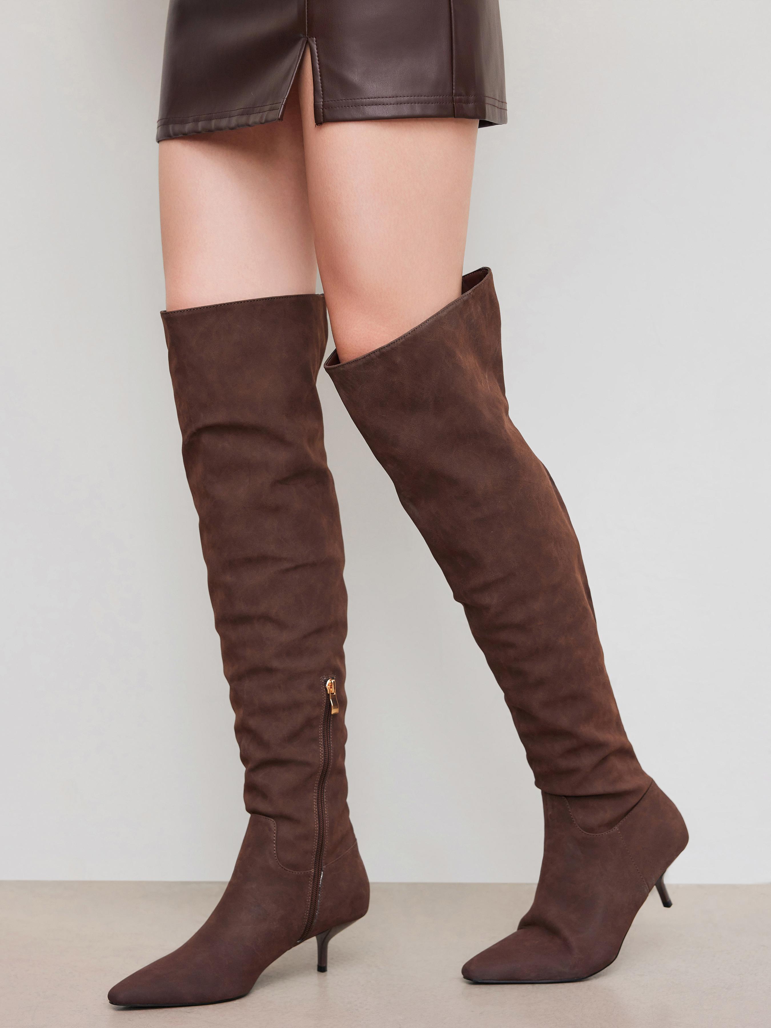 POINTED TOE STILETTO KNEE HIGH BOOTS by CIDER
