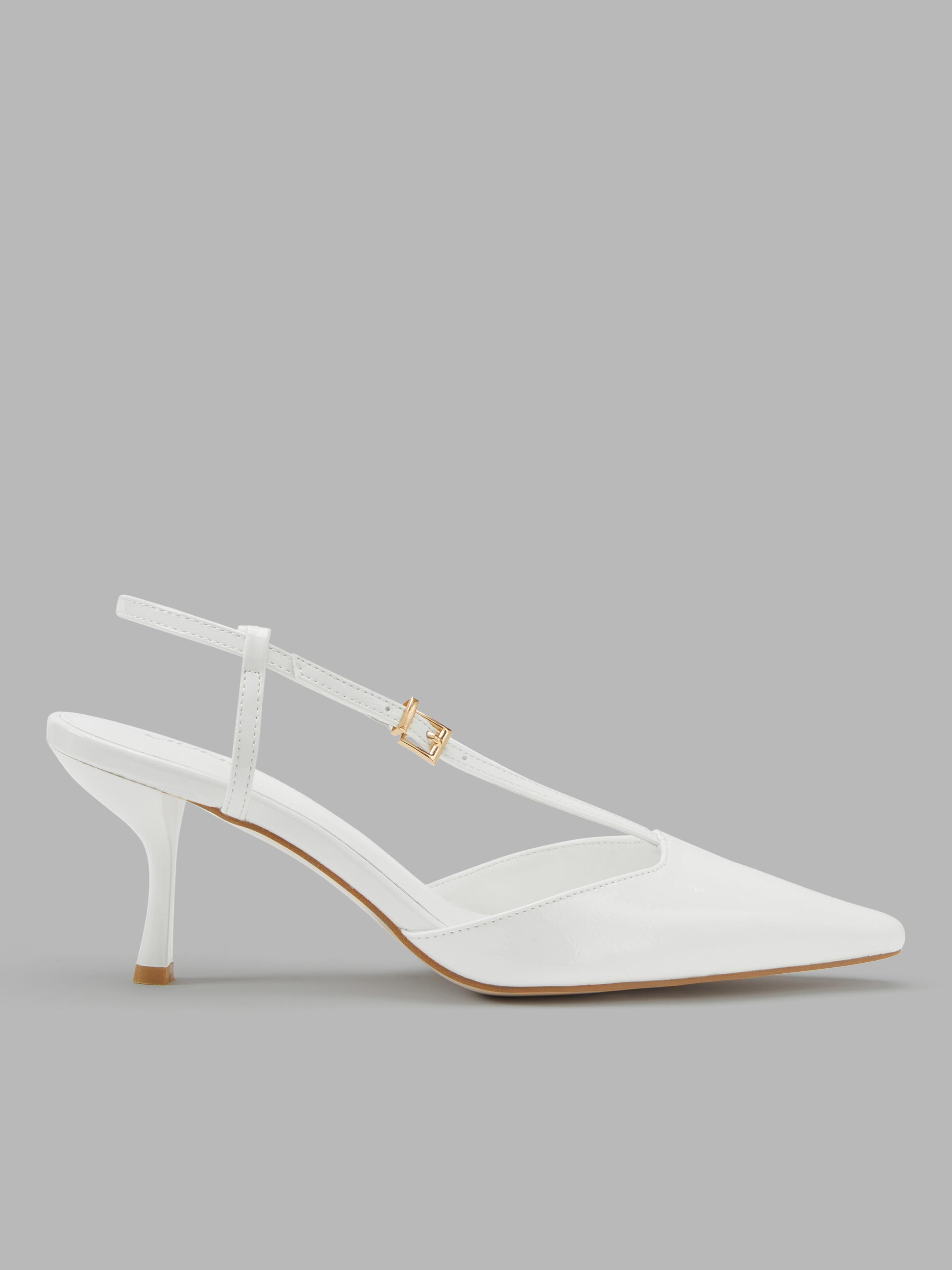 POINTED TOE STRAPPY FAUX PATENT LEATHER SLINGBACK HEELS by CIDER