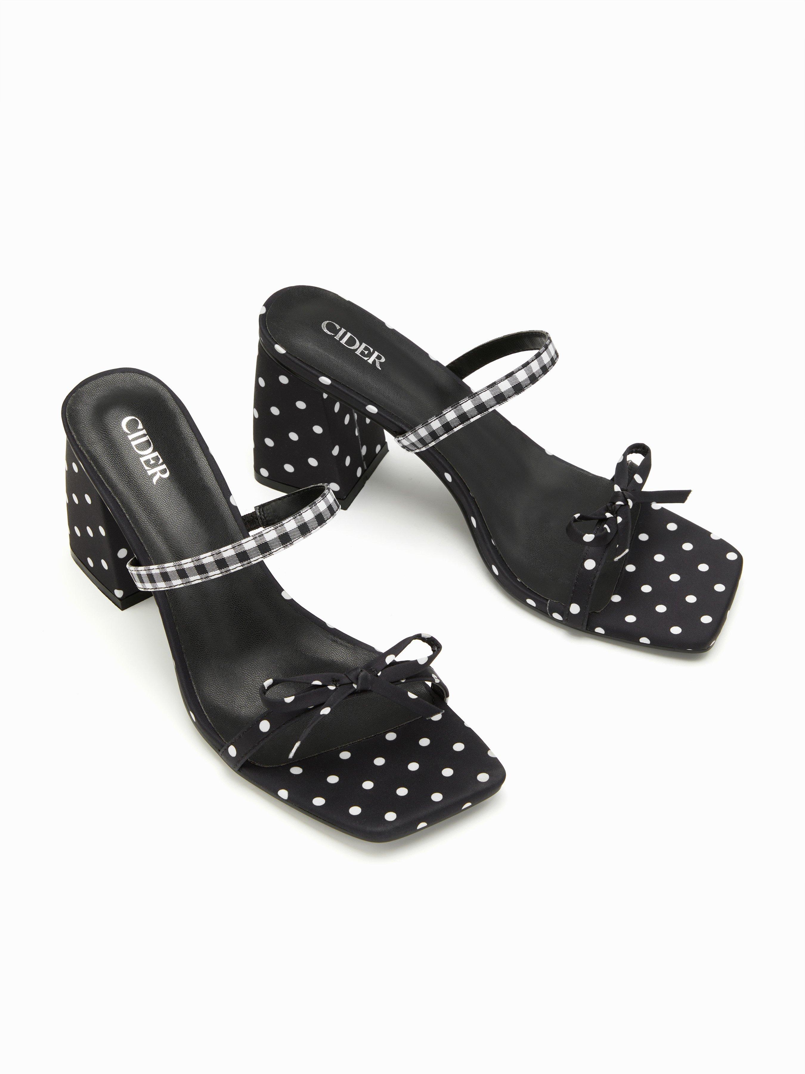 POLKA DOT & BOWKNOT CHUNKY HEELS SANDALS by CIDER