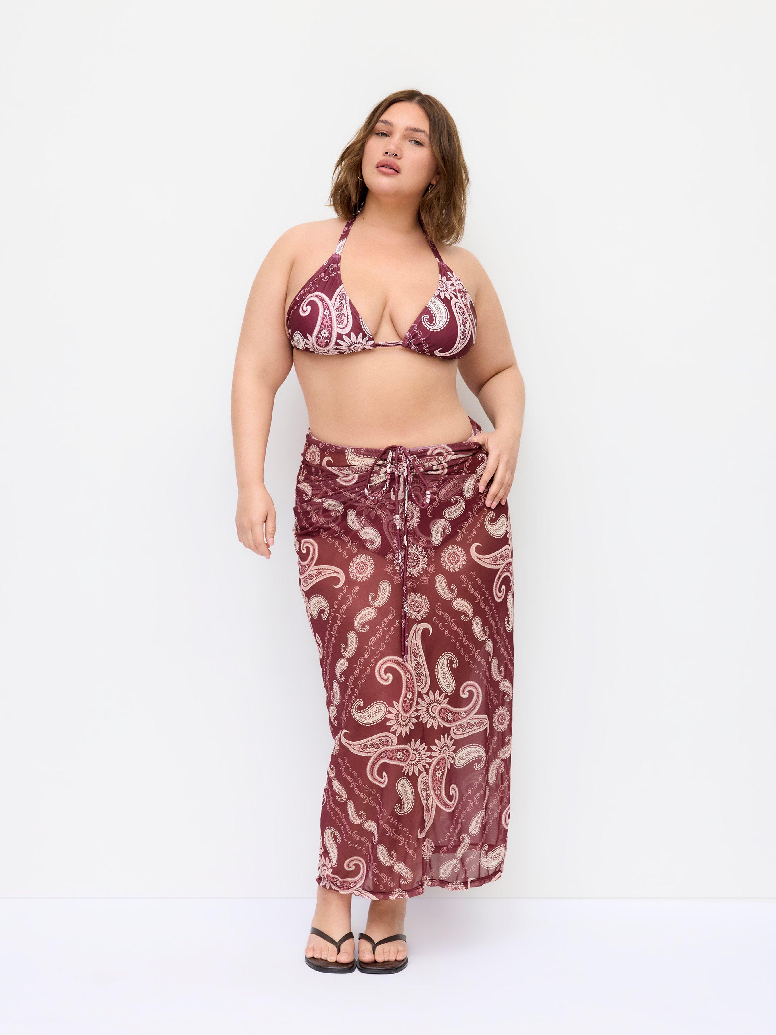 Paisley Halter Neckline Triangle Bikini Set With Sarong Curve & Plus by CIDER