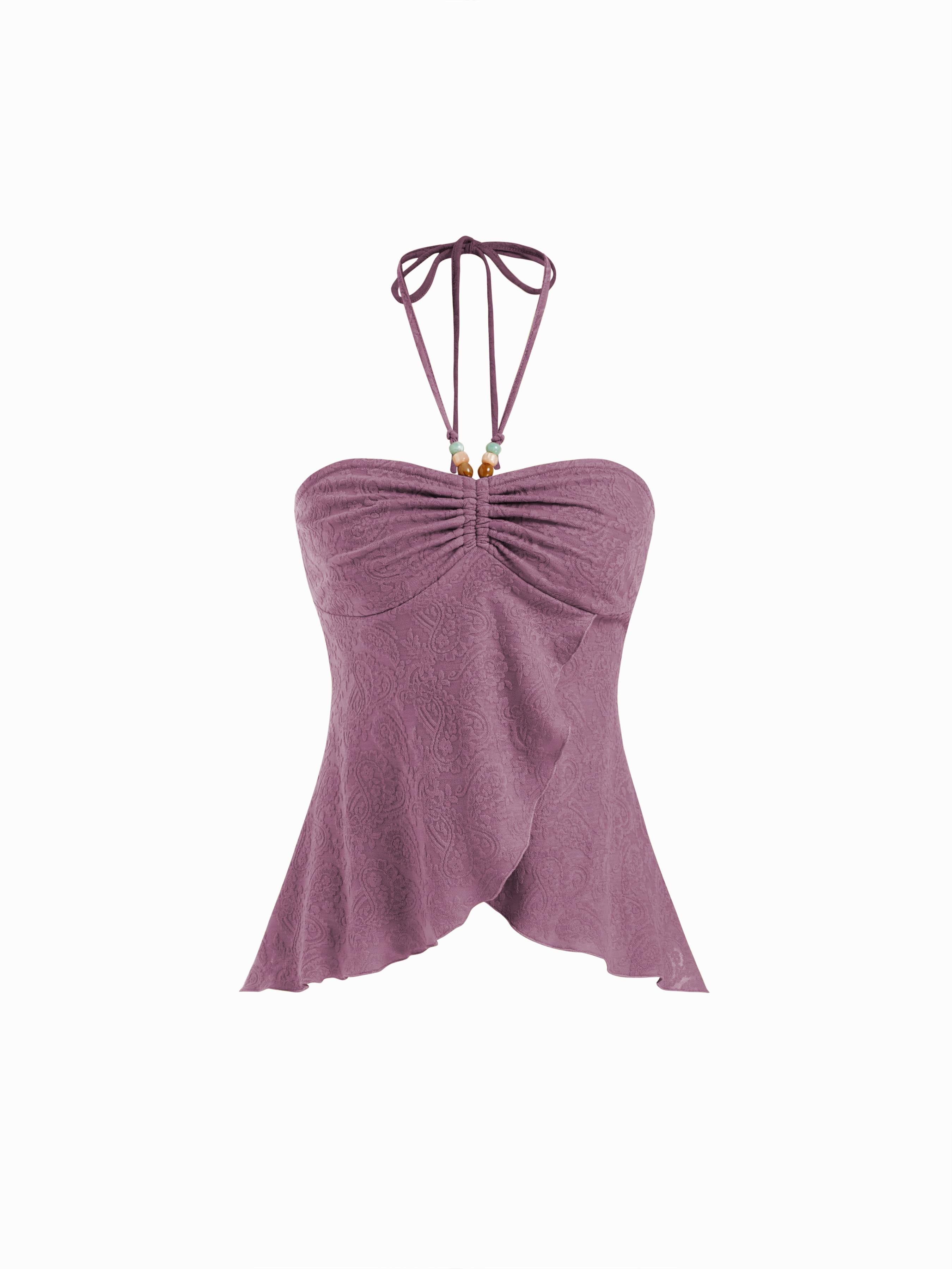 Paisley Lace Halter Neck Ruched Beaded Top by CIDER